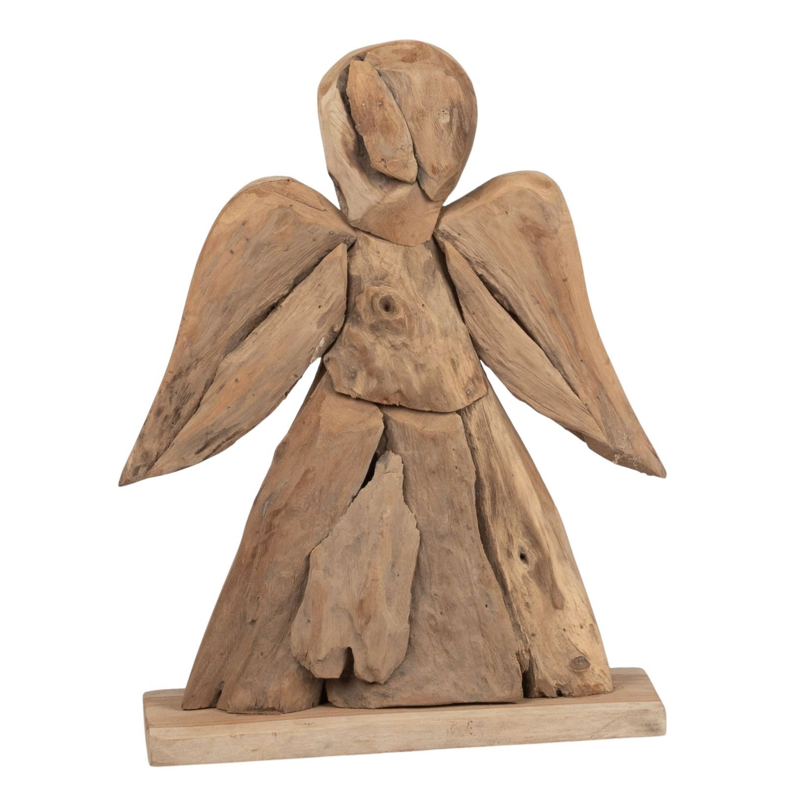formano Dekofigur Holz Engel 40 cm aus massivem Teak-Holz auf Sockel Weihnachtsdeko
