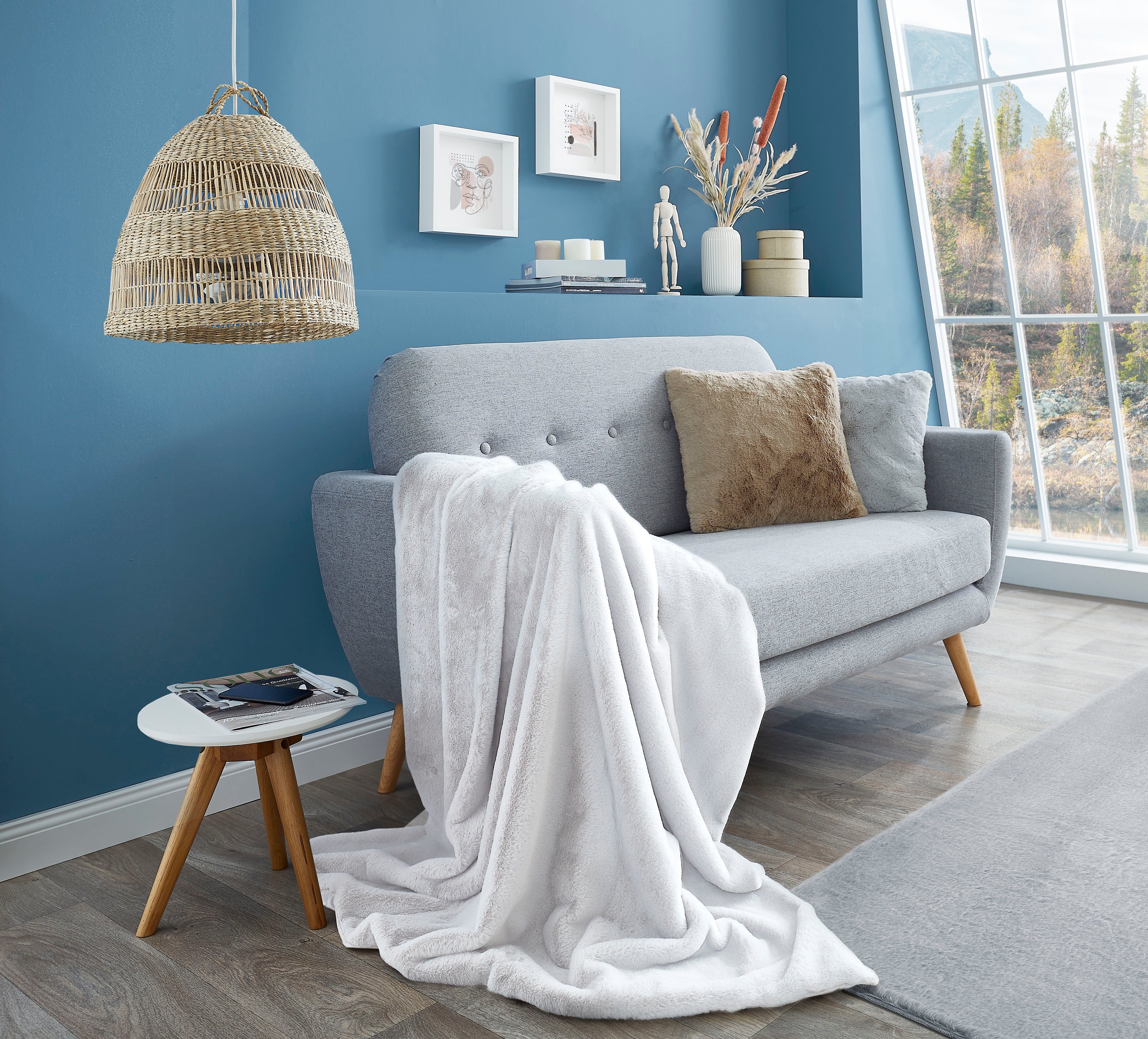 Wohndecke Novara, Sofadecke 130x180 cm, LUXOR living, Kunstfell, Kaninchenfell-Haptik, super weich, Kuscheldecke. waschbar