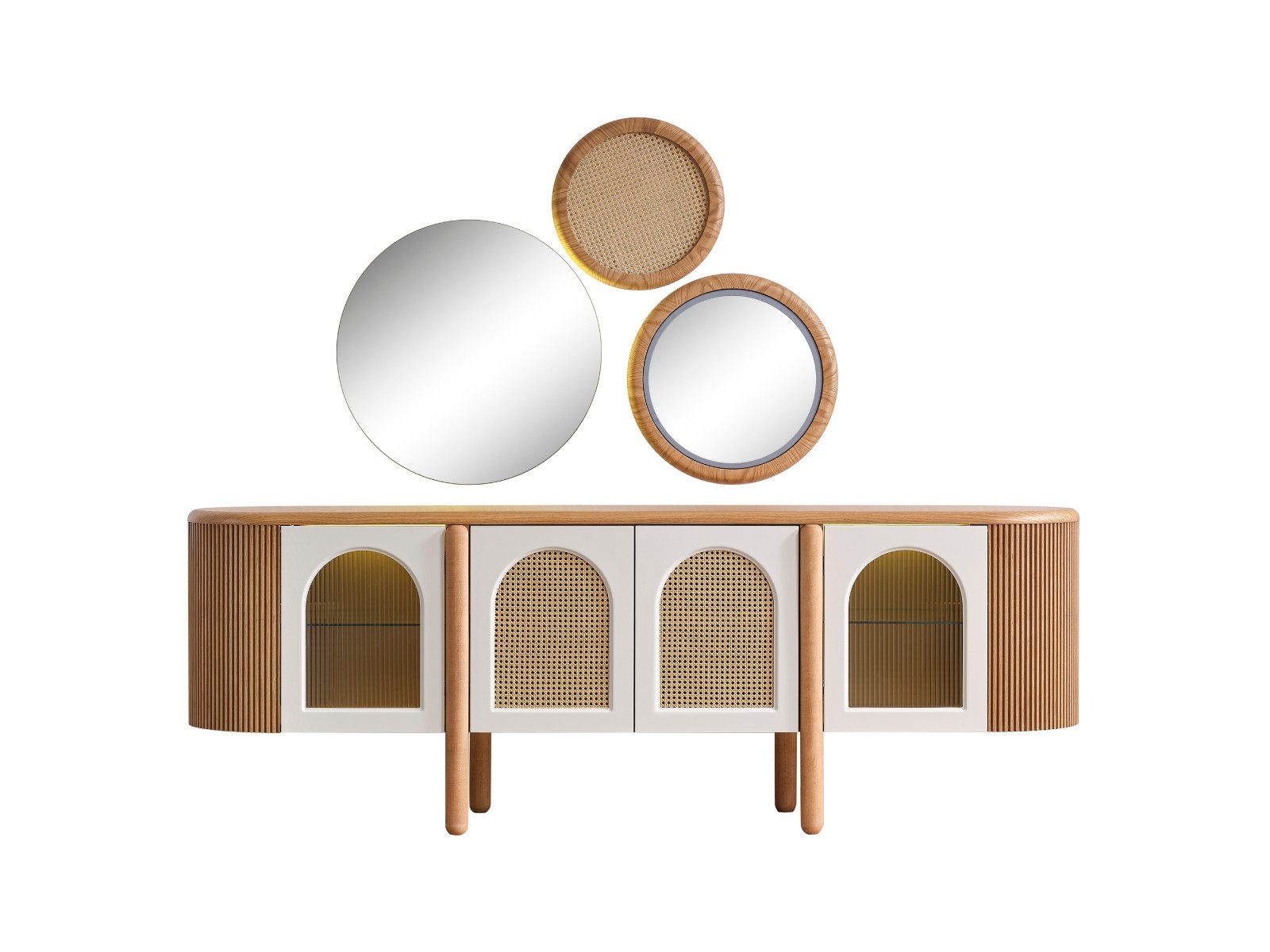 Villa Möbel Sideboard Begonvil (Sideboard, 1 St., 246 x 52 x 79 cm), Wiener Geflecht viel Stauraum pflegeleicht ruhige Optik