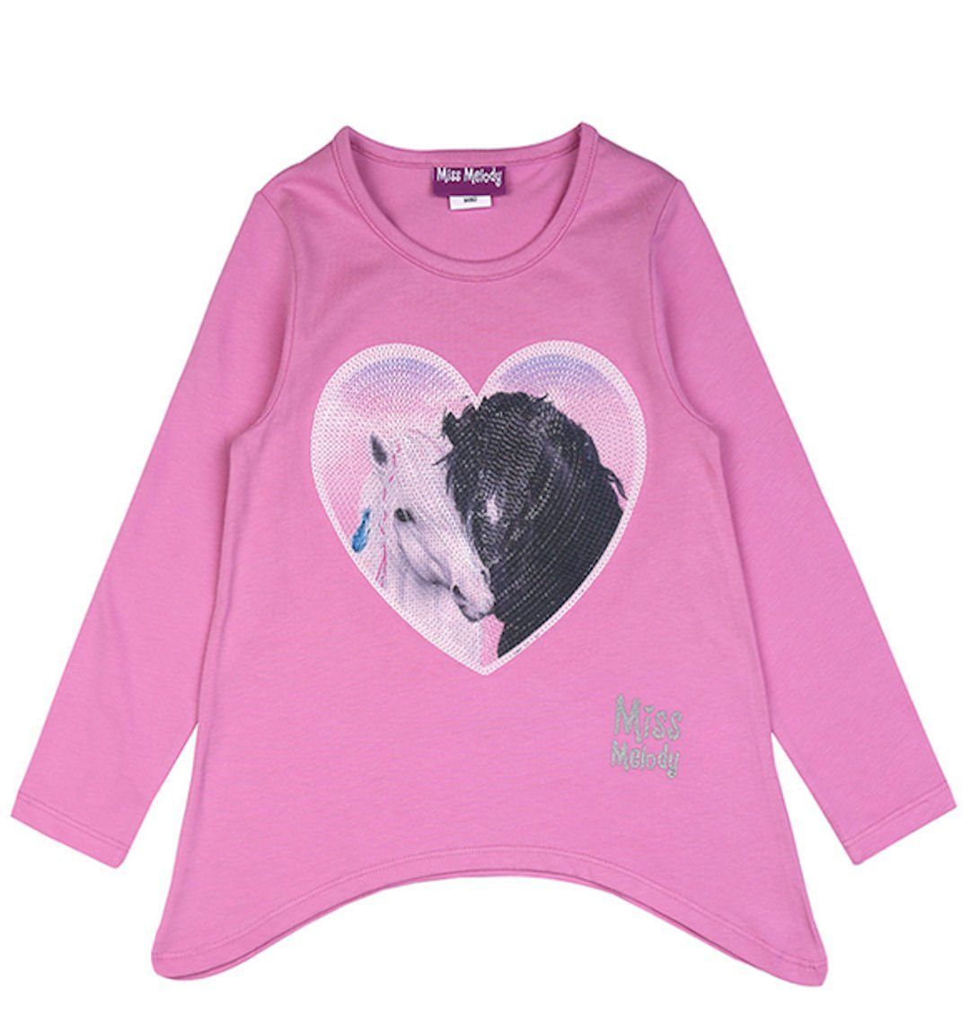 Miss Melody Langarmshirt Miss Melody Langarmshirt Pferde Herz Pailletten Zipfelshirt rosa (1-tlg)