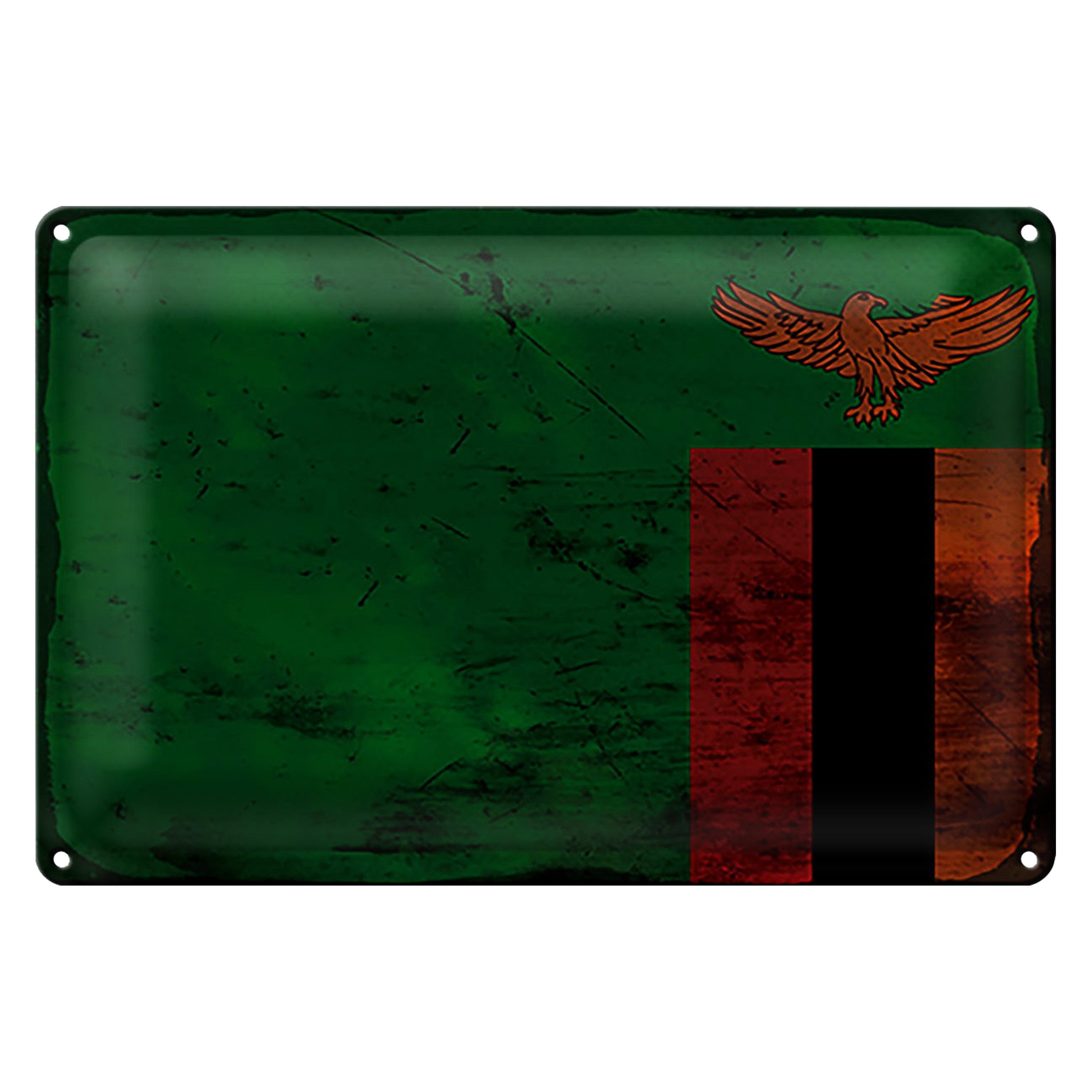 Roomando Metallschild Blechschild Flagge Sambia 30x20cm Flag of Zambia Rost