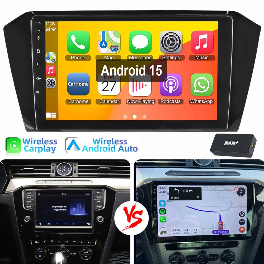 ESSGOO 10,1" Für VW Passat B8 2015-2021 Carplay Android 15 GPS EQ Autoradio (RDS, Digitalradio (DAB), FM, AM, Carplay Android Auto Navi WIFI Mirror Link SWC RDS)