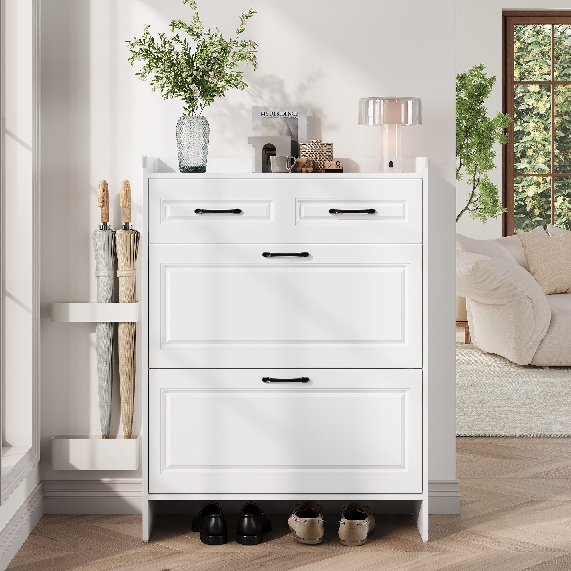 REDOM Schuhschrank Schuhkommode Weiß mit Klapptüren und Schublade (Schuhreg günstig online kaufen