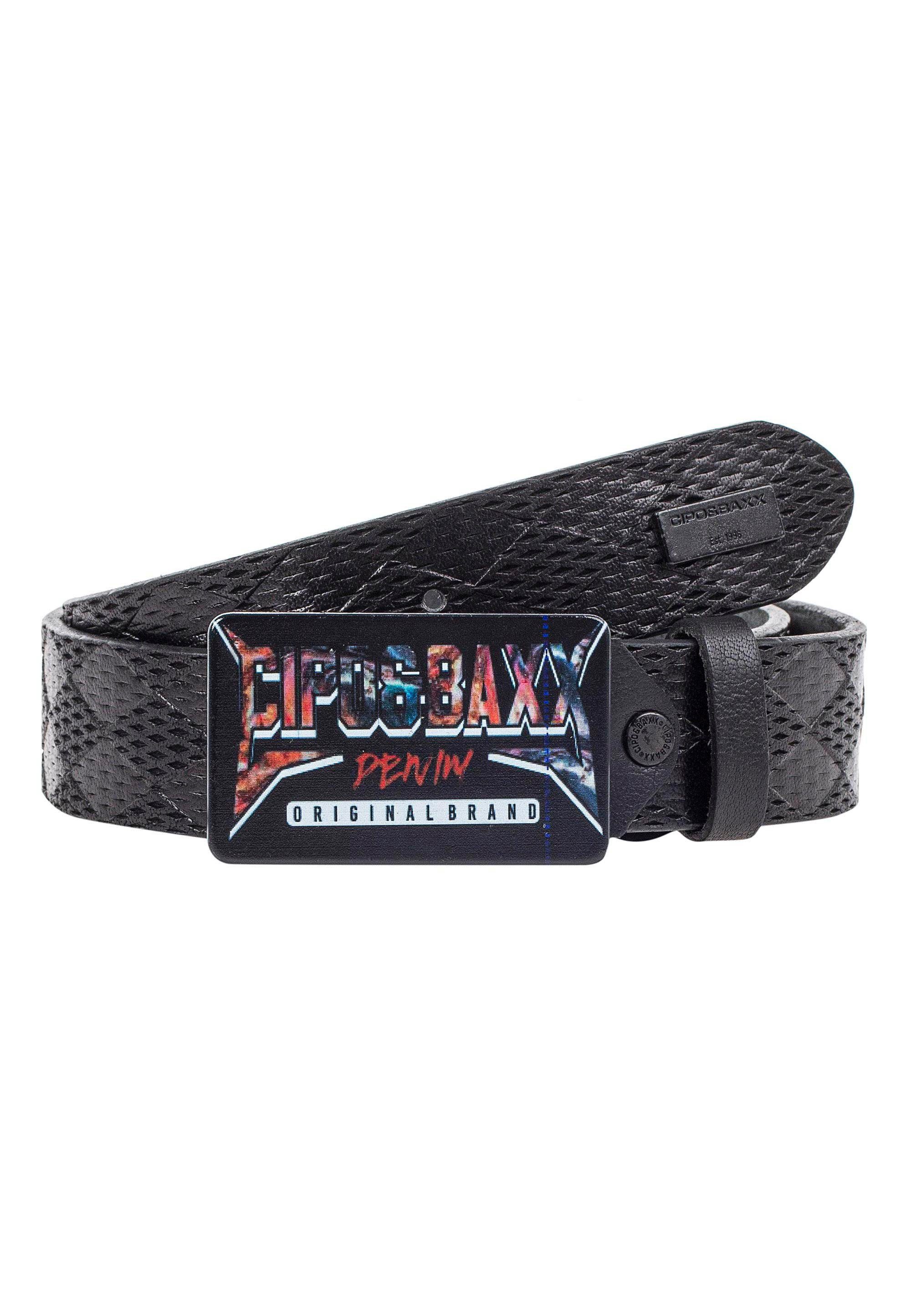 Cipo & Baxx Ledergürtel mit rockiger Schließe schwarz