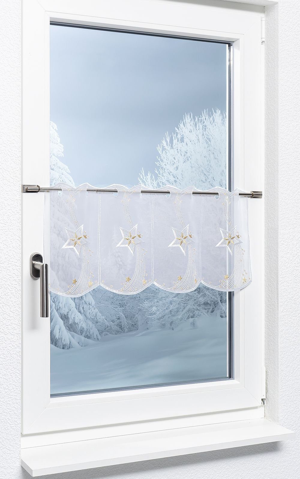 Plauener Spitze® Scheibengardine Schweifstern (1 St), transparent, HxB 29x48cm
