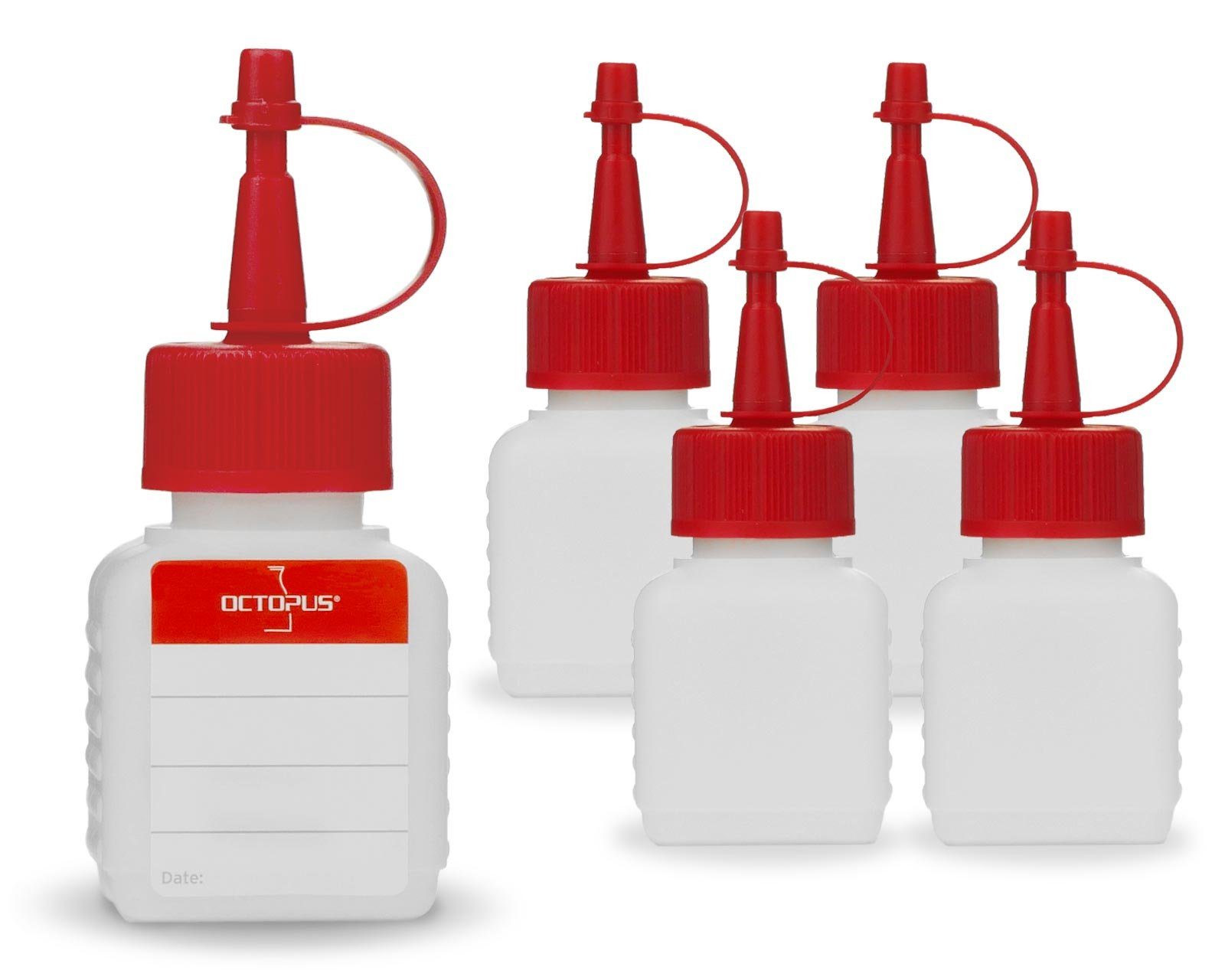 OCTOPUS Kanister 5 Plastikflaschen mit 50 ml Volumen und roten Spritzverschlüssen (leer (5 St)
