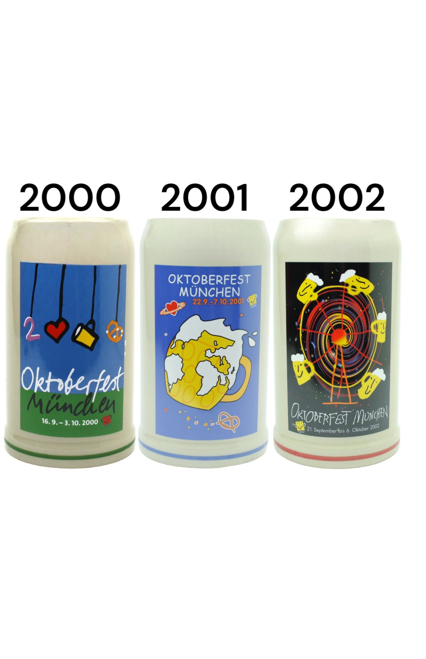 Bierkrug Original Oktoberfestkrug 2000, 2001 und 2002 I Sammlerkrüge