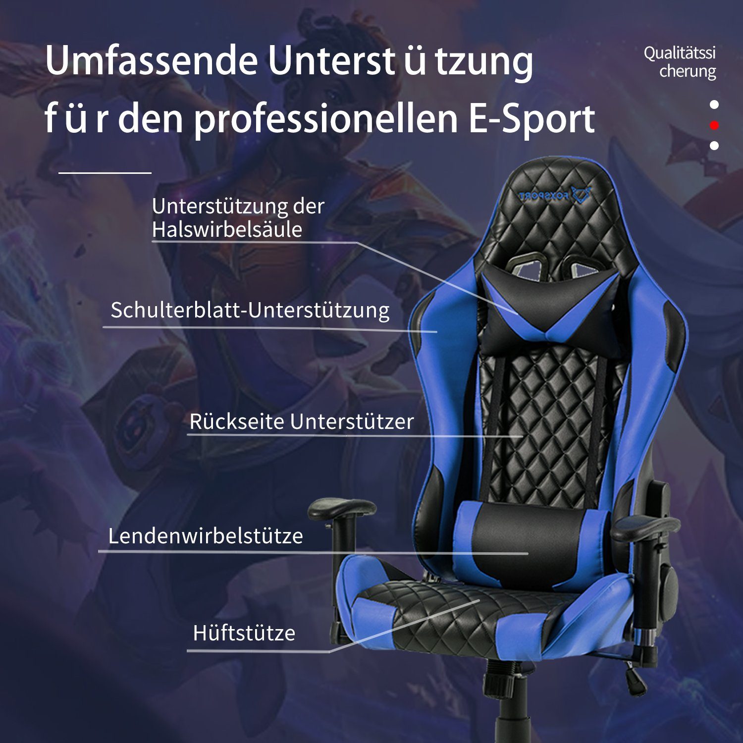 Seven Comfort Gaming-Stuhl Neigungswinkel Rahmen (Professioneller Ergonomischer Gaming Stuhl und blau Gamingstuhl), Ergonomischer Höhe verstellbar