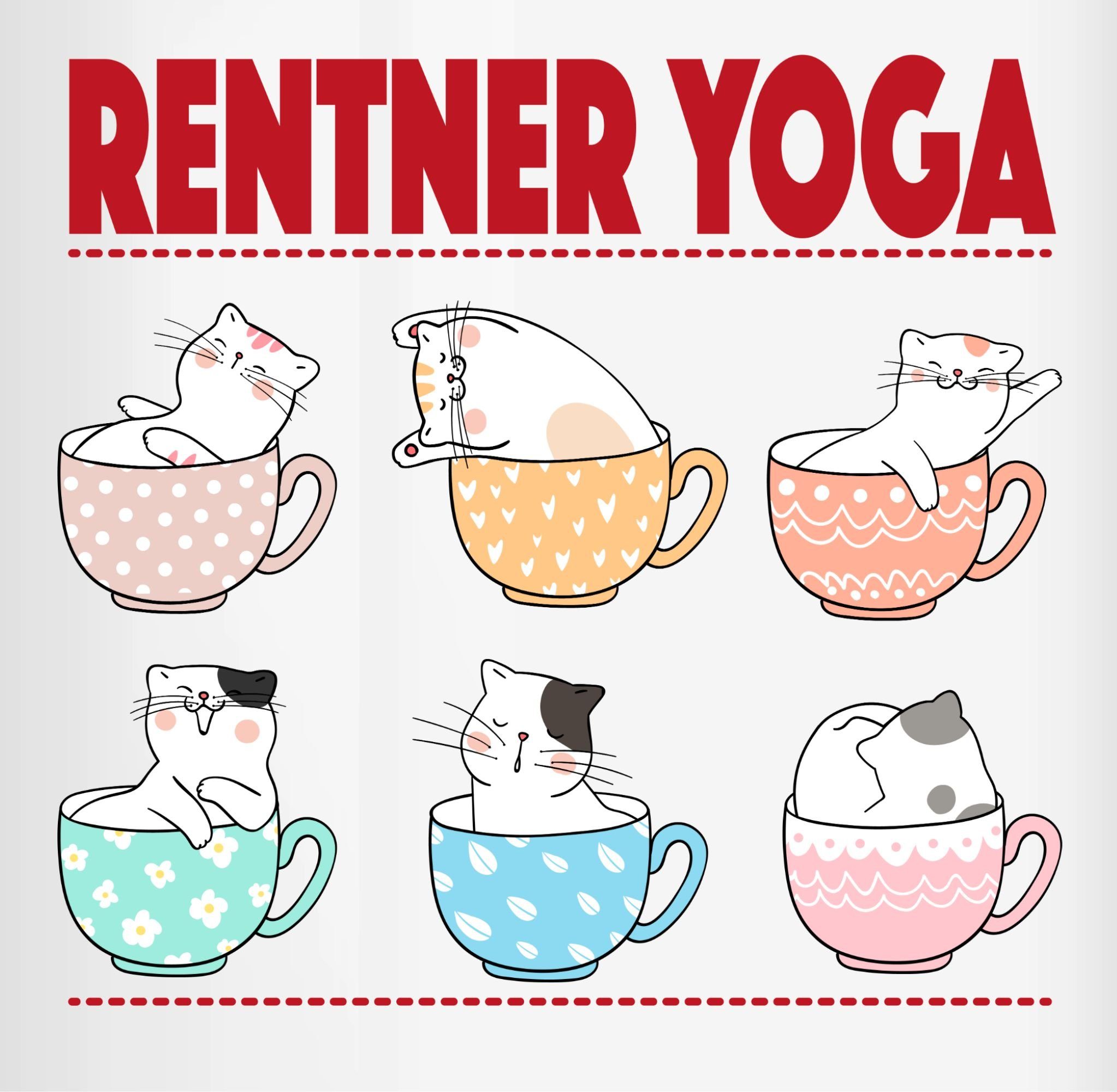 Geschenk Keramik, 2 Tasse Rentner in Yoga Kaffeetasse Tassen, Rosa Rente Katzen Shirtracer