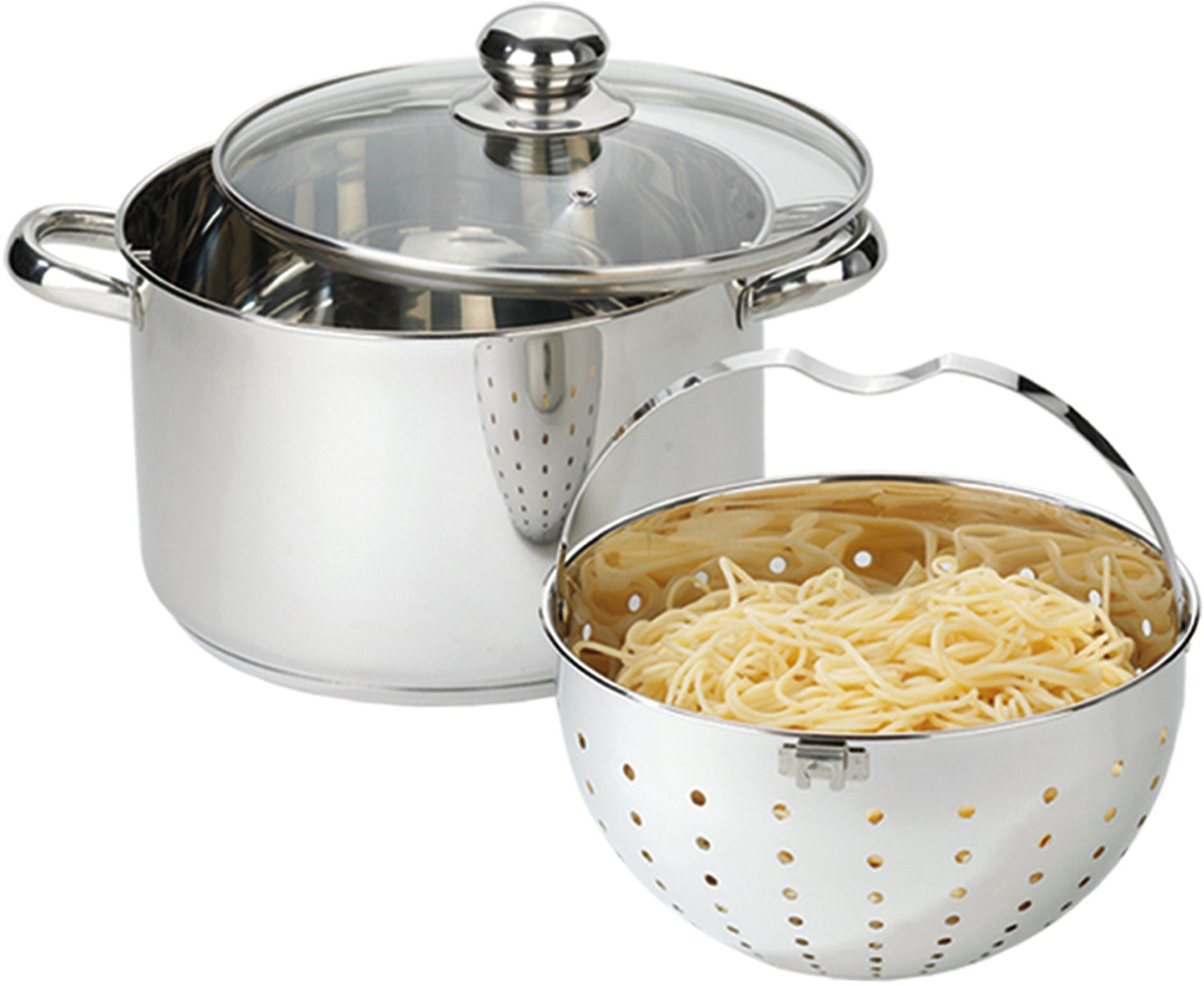 BEYOND Topf-Set, Edelstahl 18/8 (Set, 3-tlg., 1 Kochtopf mit Glasdeckel Ø 24 cm, 1 Siebeinsatz Ø 21,5 cm), Kochen,Braten,Schmoren,Backen,Dünsten,Dämpfen,Blanchieren,Induktion