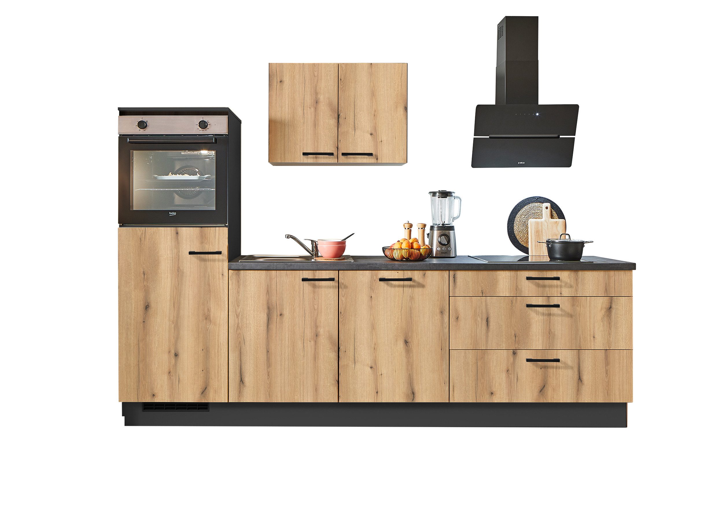 pino Küchenzeile Helsinki, individuell anpassbar, gratis Küchenplanung mit Profis, (Breite 280cm), vormontiert, wahlw. mit E-Geräten, Preis inkl. Lieferung