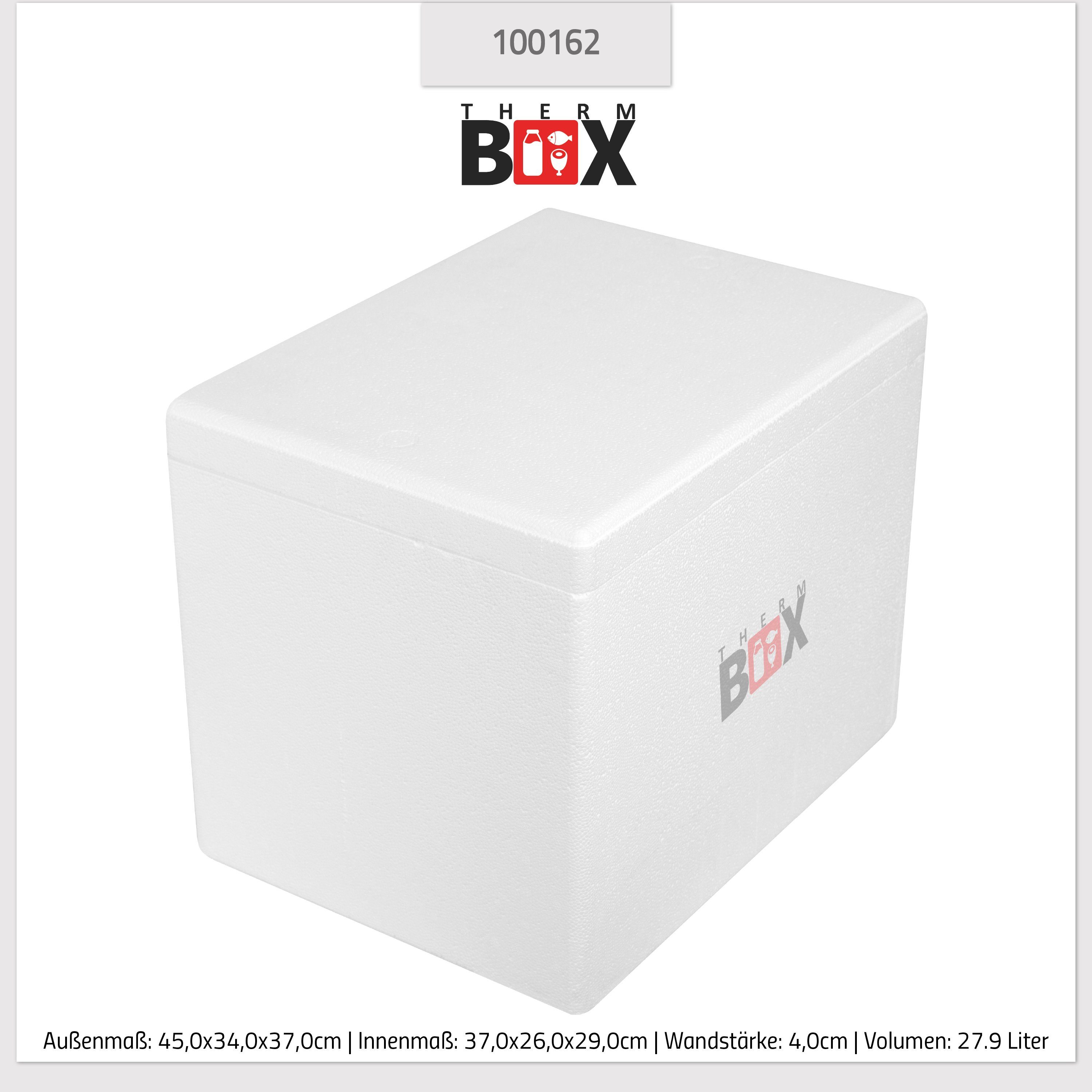 Isolierbox (1, mit Styroporbox Deckel 27,9 Wand: 4cm Innen: Wiederverwendbar Liter, im Box 37x26x29cm THERM-BOX Styropor-Verdichtet, 0-tlg., Karton), Thermobox Thermobehälter Warmhaltebox Kühlbox 27W