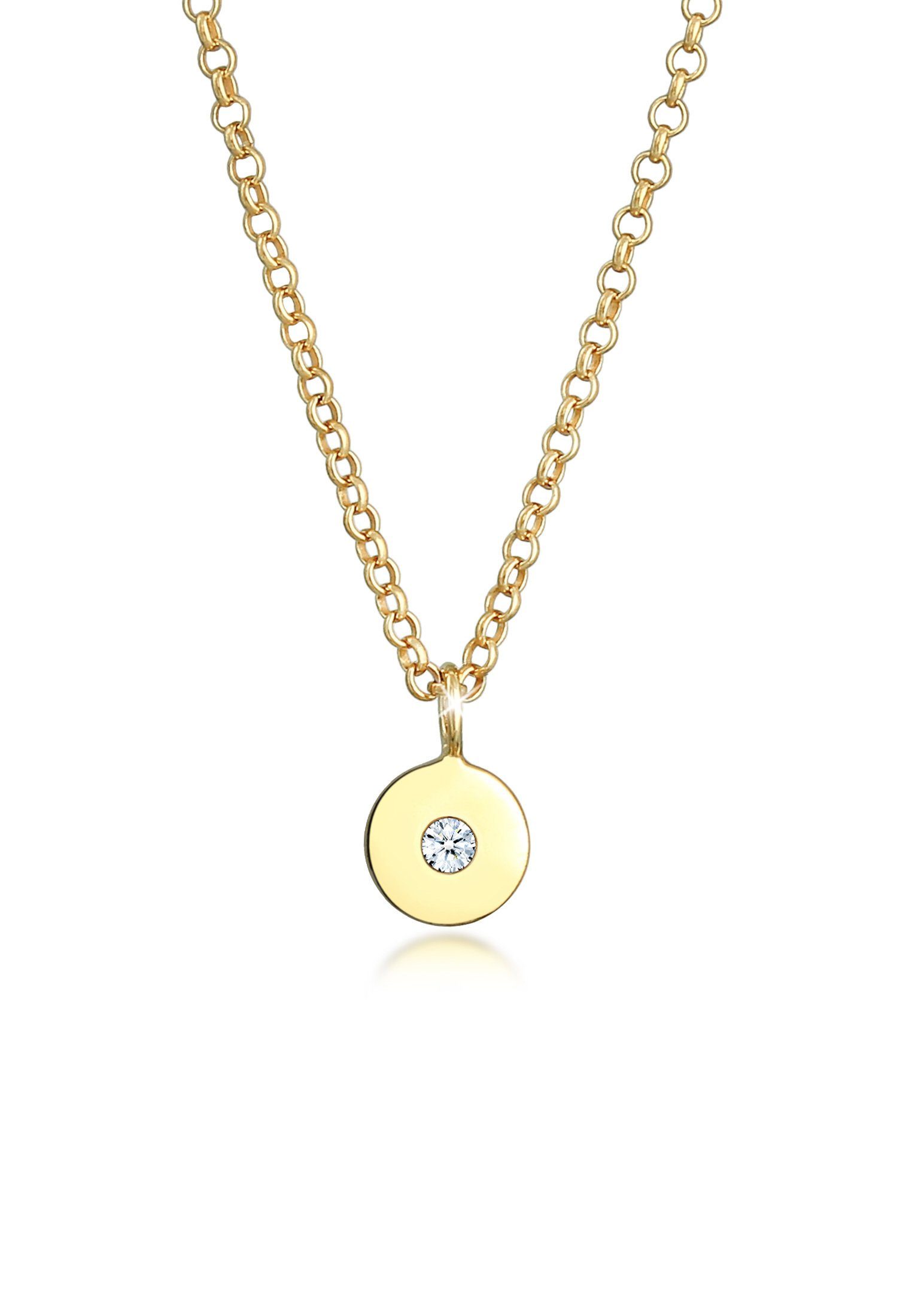 Elli DIAMONDS Collierkettchen Plättchen Rund Diamant (0.015 ct) 375er Gelbgold