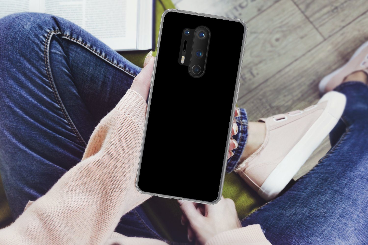 MuchoWow Handyhülle für OnePlus 8 Pro Schwarz - Einfarbig, Phone Case, Silikon, Schutzhülle Dünn
