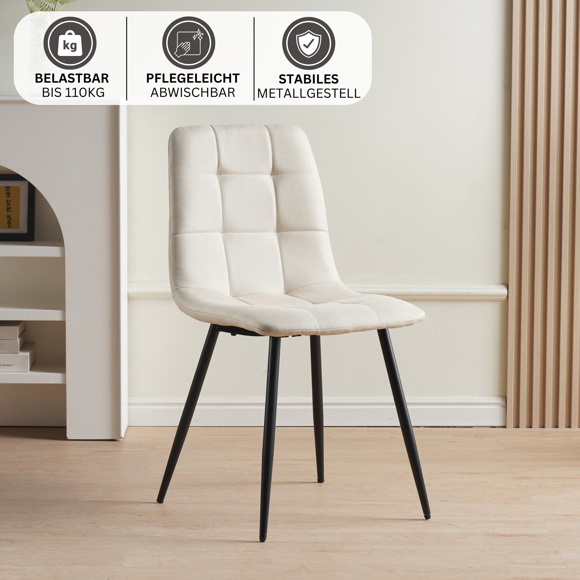 Albatros International Esszimmerstuhl Esszimmer Stühle 4 er Set BORA, Stuhl Stühle Esszimmerstühle, Küche (4er Set, Beige, Stoff Bezug), Küchenstuhl Küchenstühle Essstühle für den Esstisch Ess Stühle