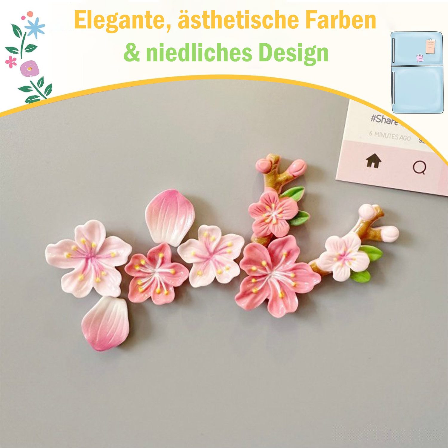Refttenw Magnet Magnetischer Kühlschrankmagnet mit Pfirsichblütenmotiv,4/8/16 Stück (4-St)