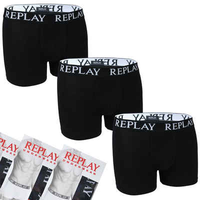 Replay Boxershorts 3er Pack Herren Unterwäsche Basic Unterhose mit Logo