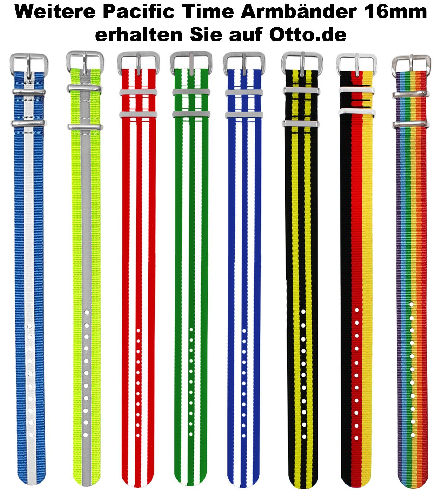 Pacific Time Uhrenarmband Wechselarmband Textil Nylon 16mm, Gratis Versand