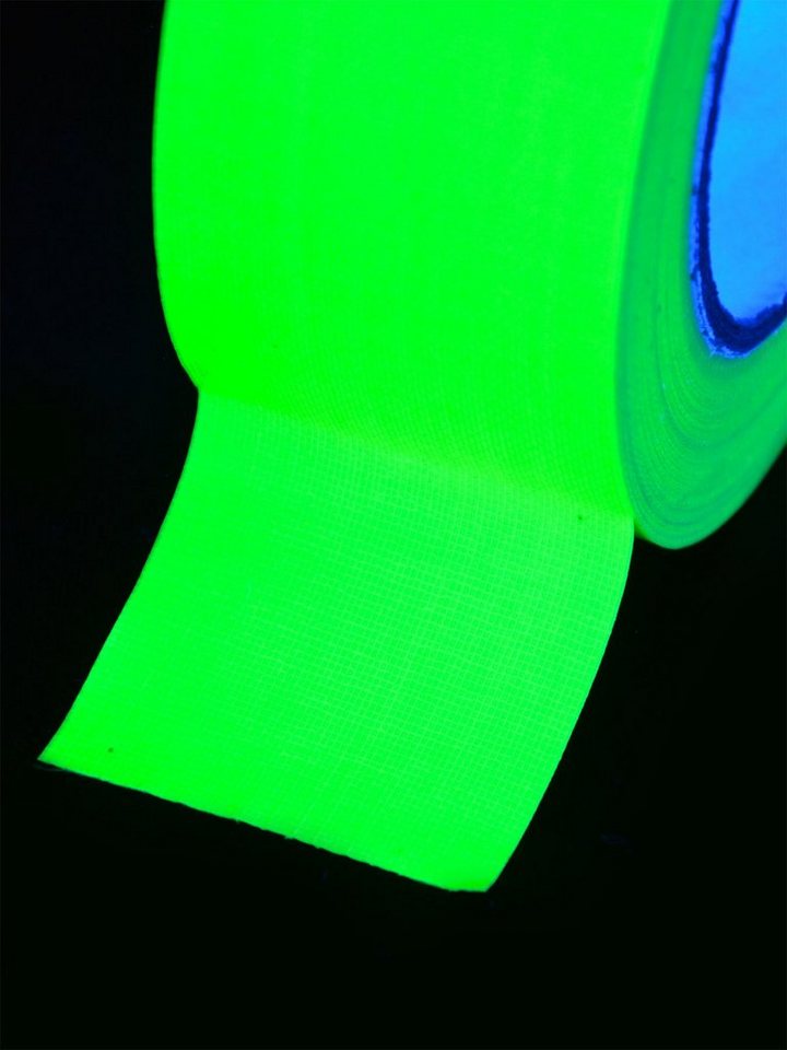 PSYWORK Klebeband 4er-Pack 25m-Rolle Schwarzlicht Klebeband Tape Rolle  Neonset, 50mm UV-aktiv, leuchtet unter Schwarzlicht