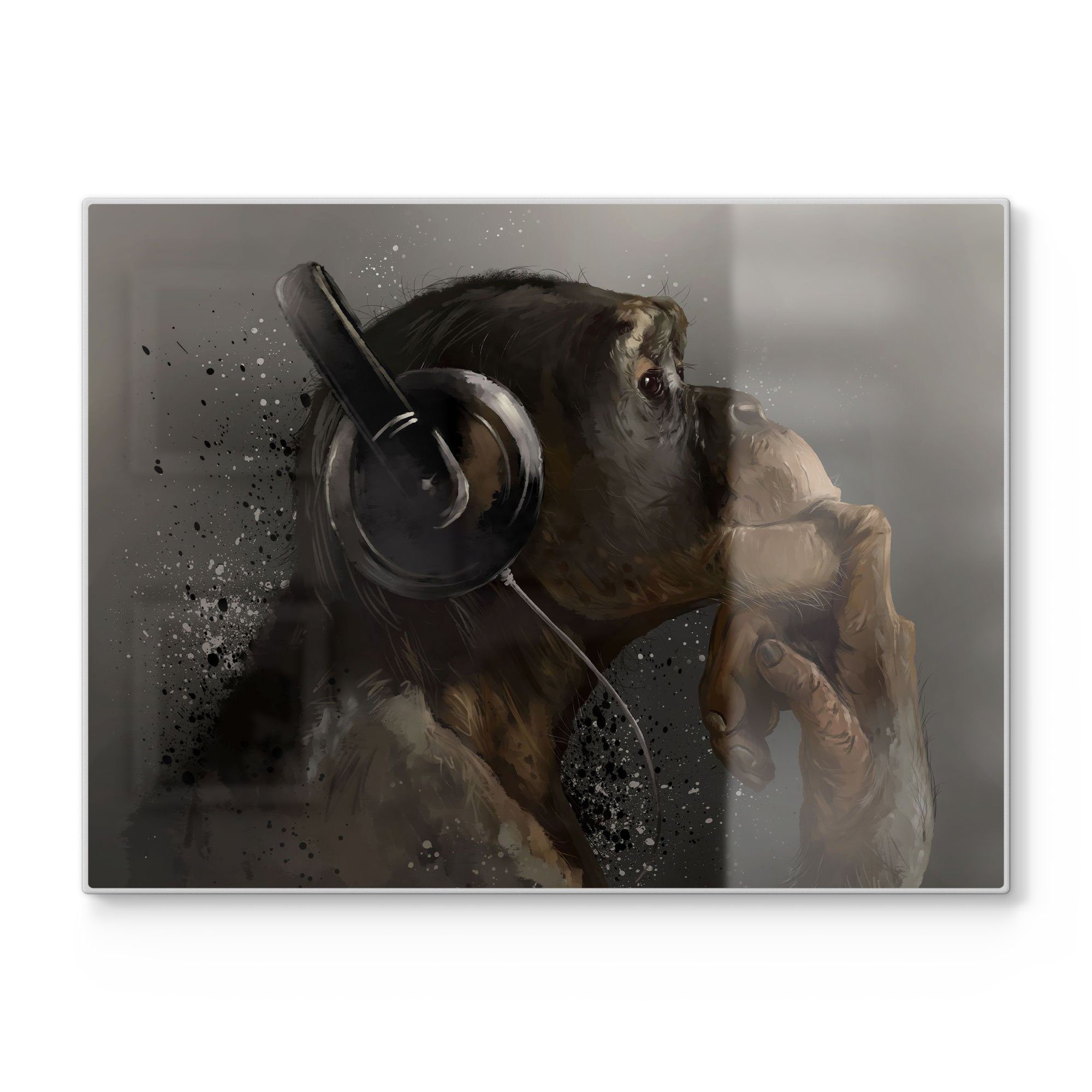 DEQORI Schneidebrett 'Affe mit Kopfhörern', Glas, Platte Frühstücksbrett Schneideplatte