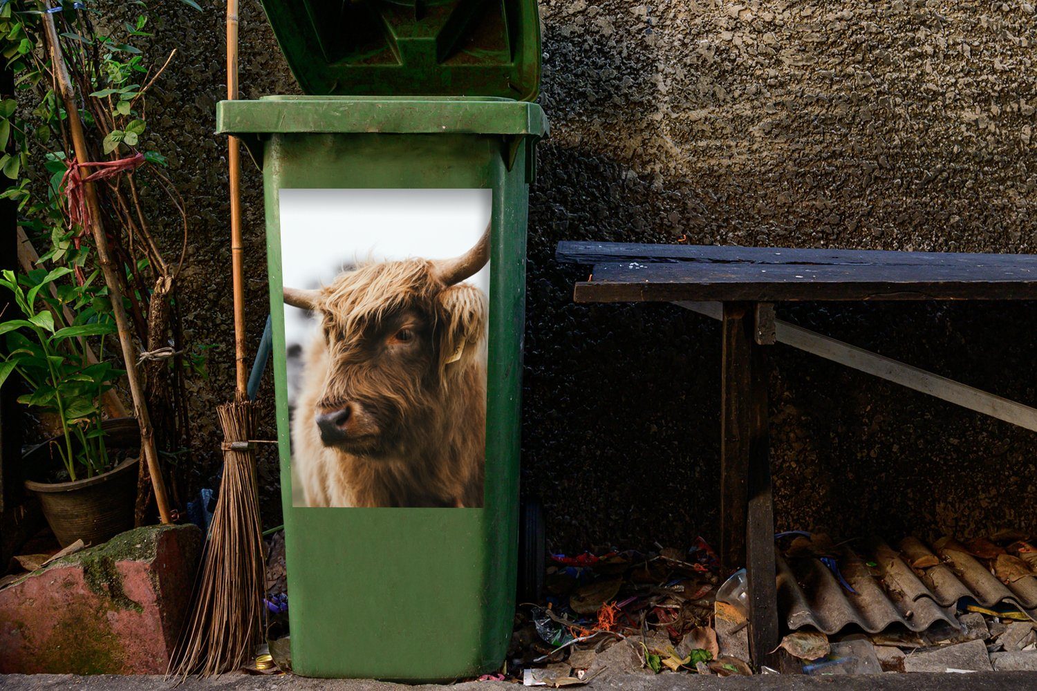 Sticker, Schottischer Tiere - Highlander - Container, (1 Mülleimer-aufkleber, Abfalbehälter Hörner MuchoWow Wandsticker St), Mülltonne,