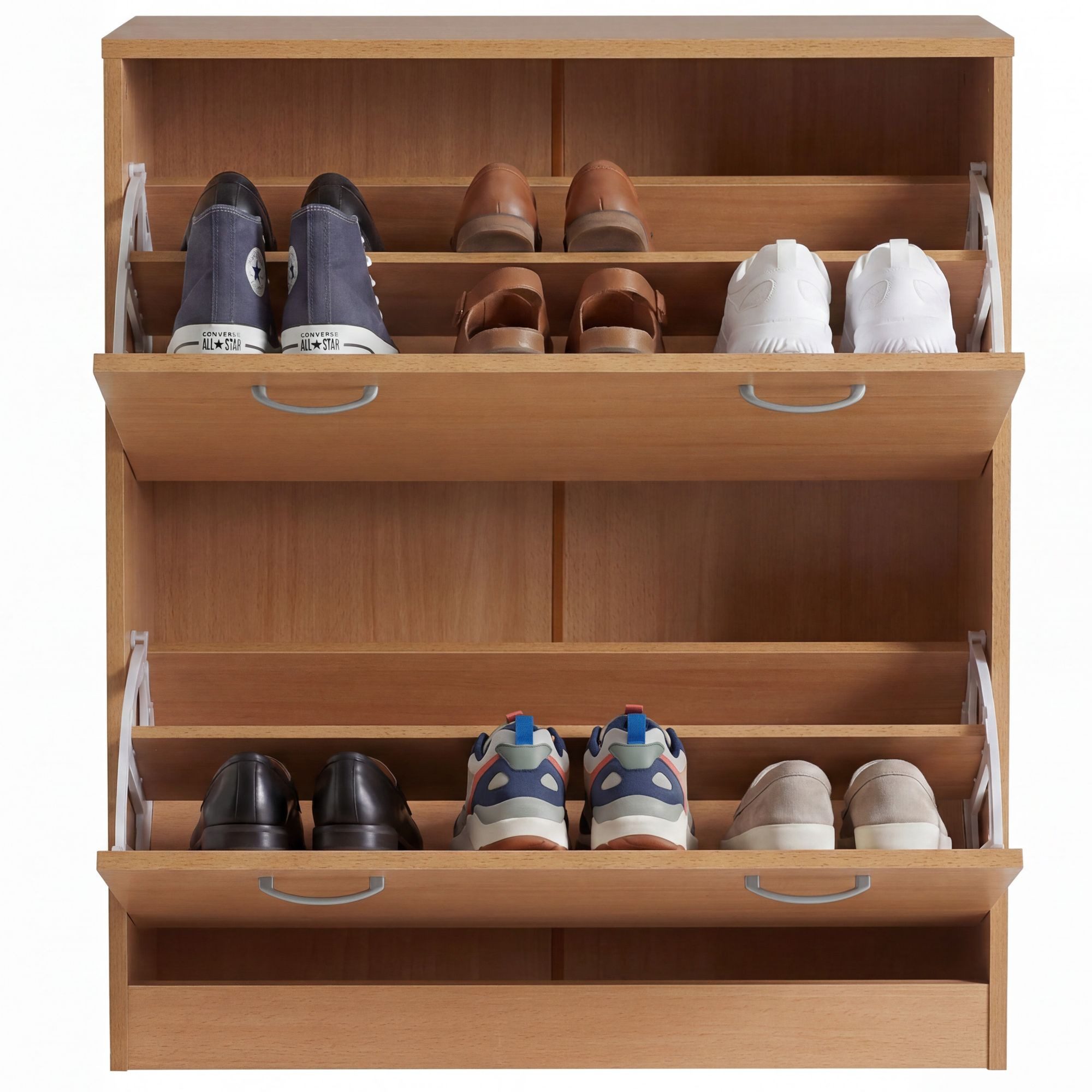 FINEBUY Schuhkipper SuVa2370_1 Schuhschrank Schuhregal Schuhkommode Regal Schuhe (Buche 75x87x24 cm, Schuhregal mit 2 Türen Modern), Schuhkommode Flur für 20 Paar Schuhe, Flurschrank