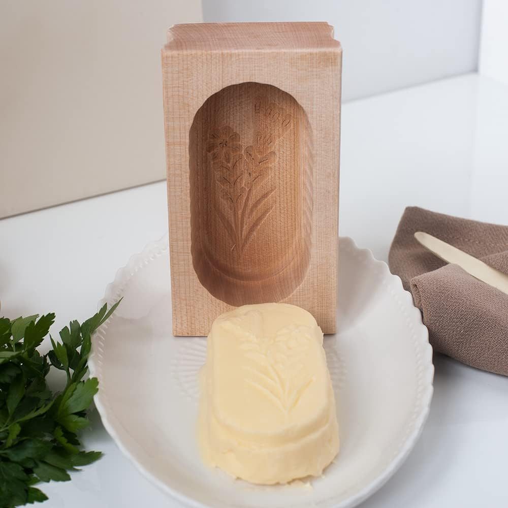 Hofmeister Butterdose Butterform 14 cm eckig 125 g Buttermodel Butterstempel, Ahornholz