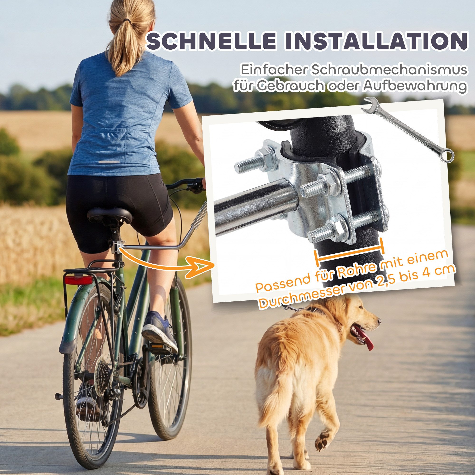 AIMAX Hundeleinen-Führungsstange Hundeleine Fahrrad mit Stoßdämpfer verstellbar für Training & Joggen