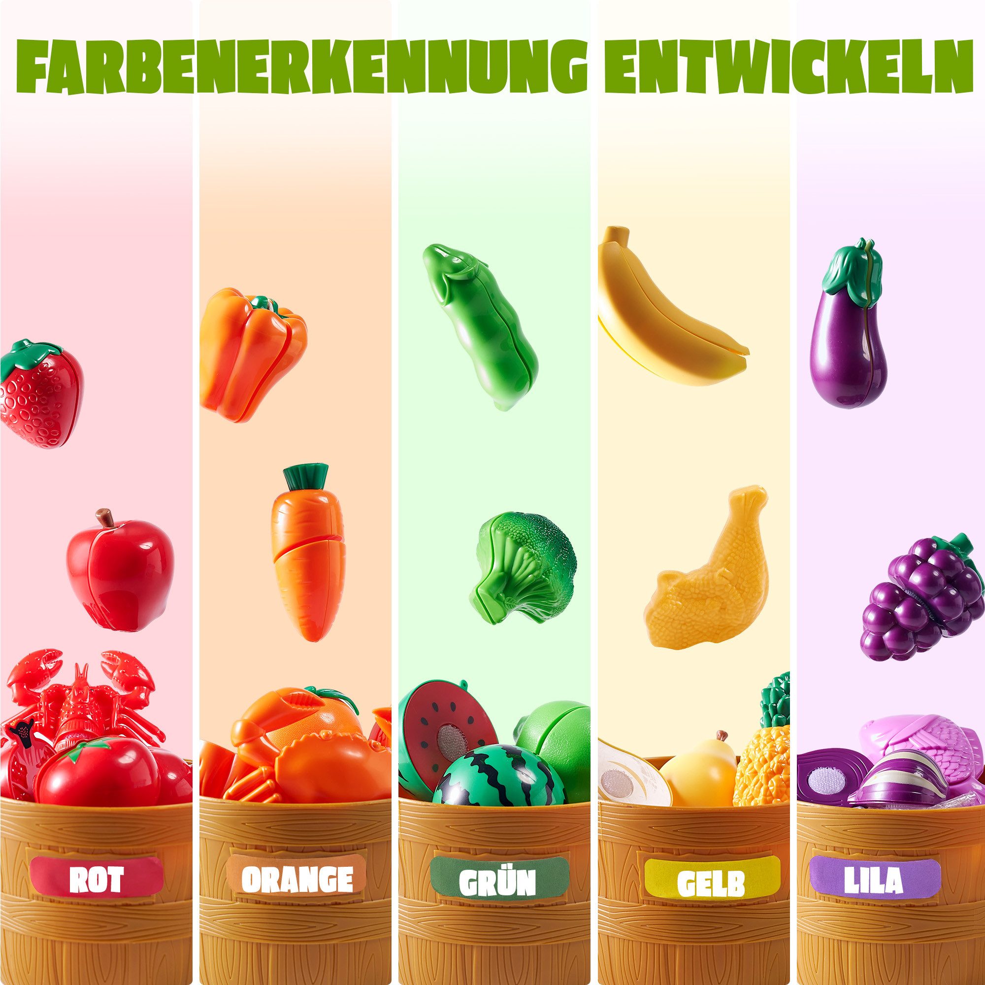 JOYIN Spiel-Kochgeschirr JOYIN Color Sorting Play Food Set, 71-teiliges Schneide-Lebensmittel