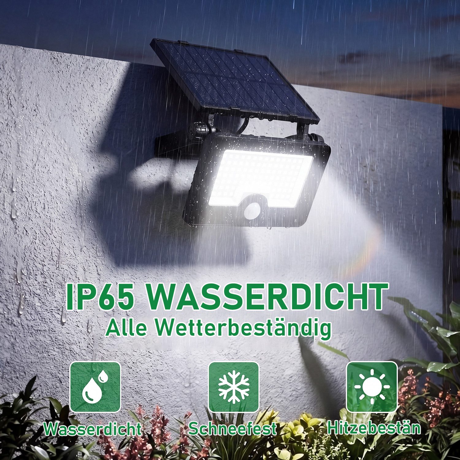 oyajia Außen-Wandleuchte LED Solarlampe für Außen, LED Solar Strahler mit Bewegungsmelder 2200, LED fest integriert, Kaltweiß, 122 LEDs Drehbar Solarleuchte, IP – Bild 5 von 5