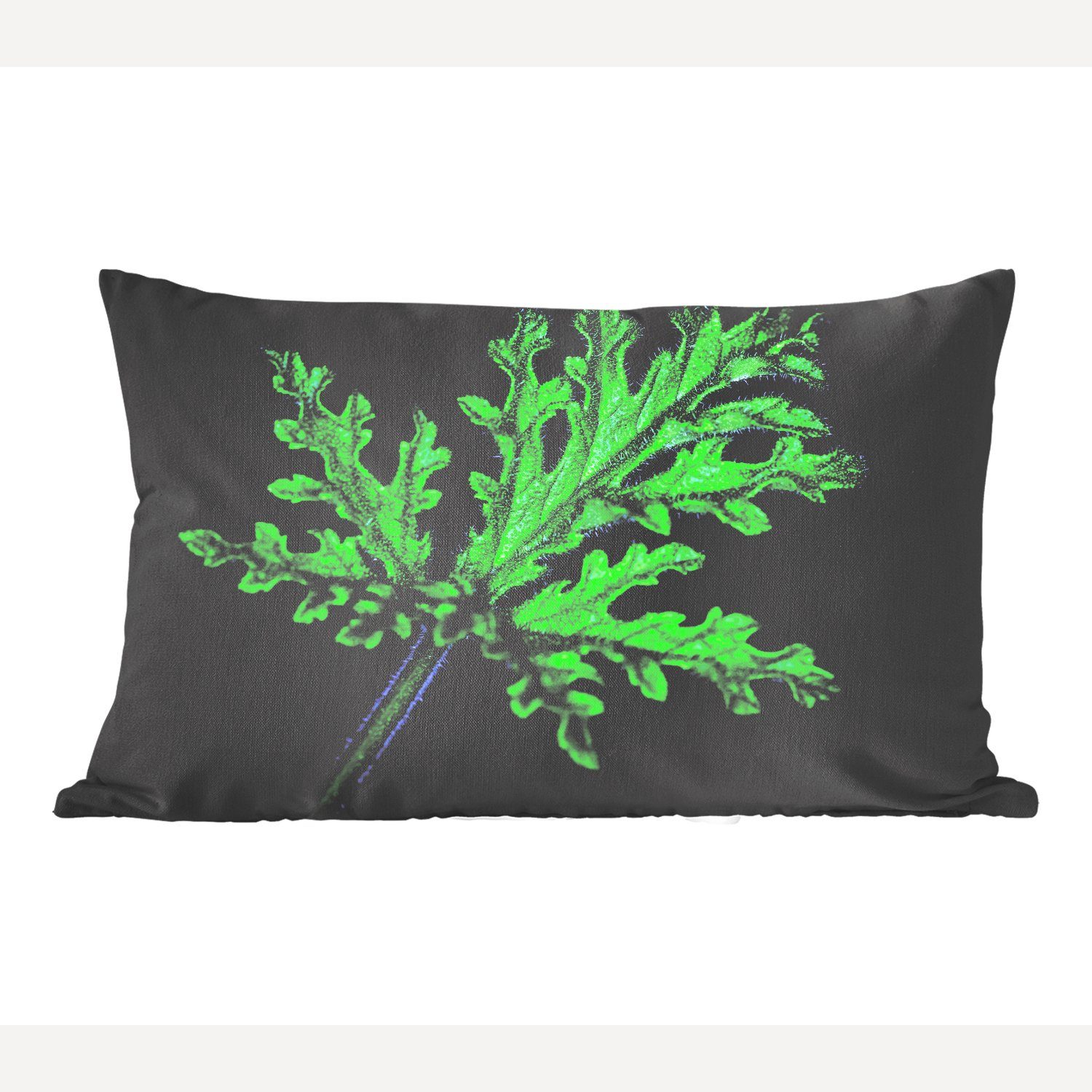 MuchoWow Dekokissen Einzelne grüne Blätter auf schwarzem Hintergrund, Wohzimmer Dekoration, Zierkissen, Dekokissen mit Füllung, Schlafzimmer