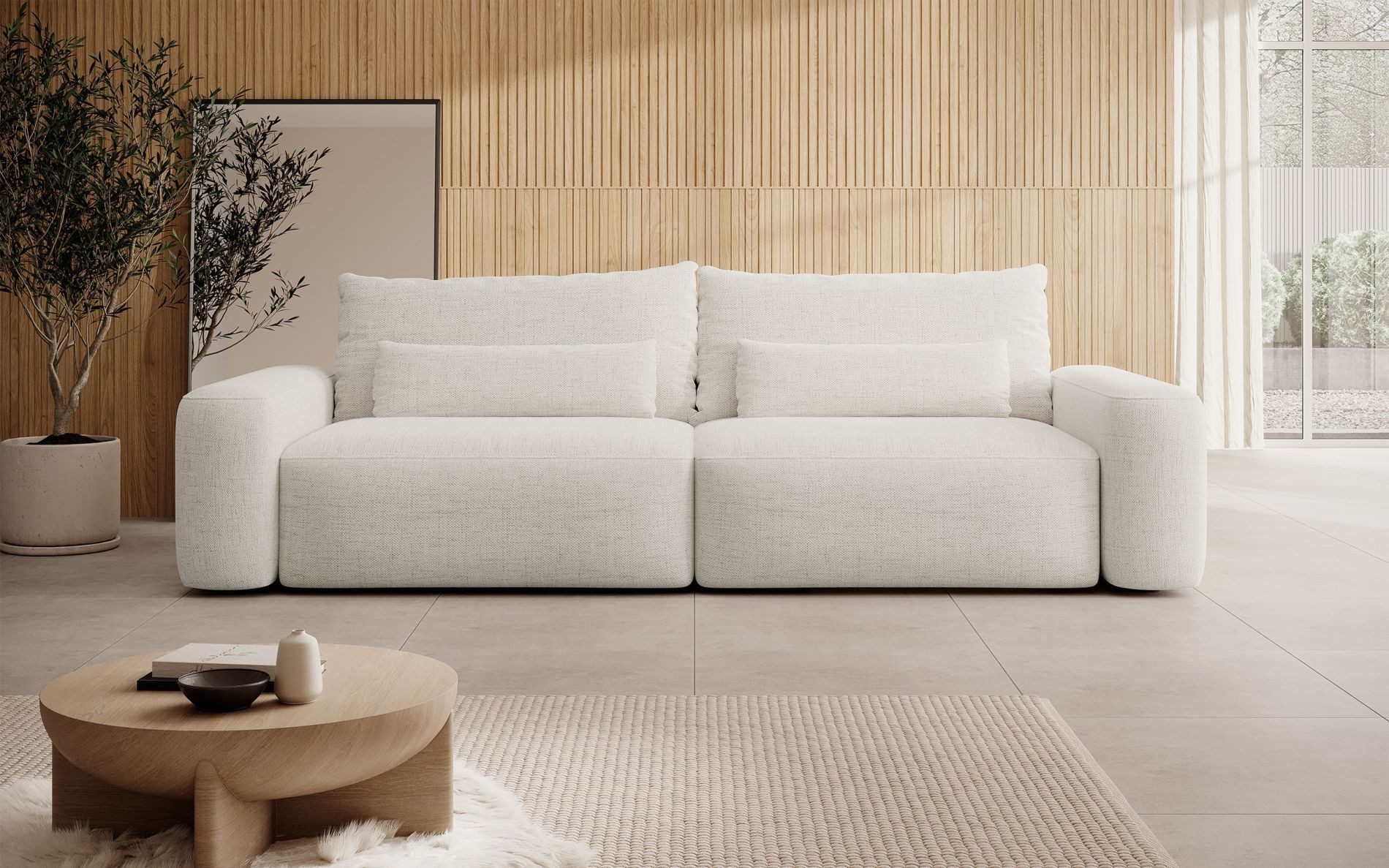 Selsey Schlafsofa CARNOS, mit wasserabweisendem Chenille-Bezug, Stauraum und 2 Zierkissen