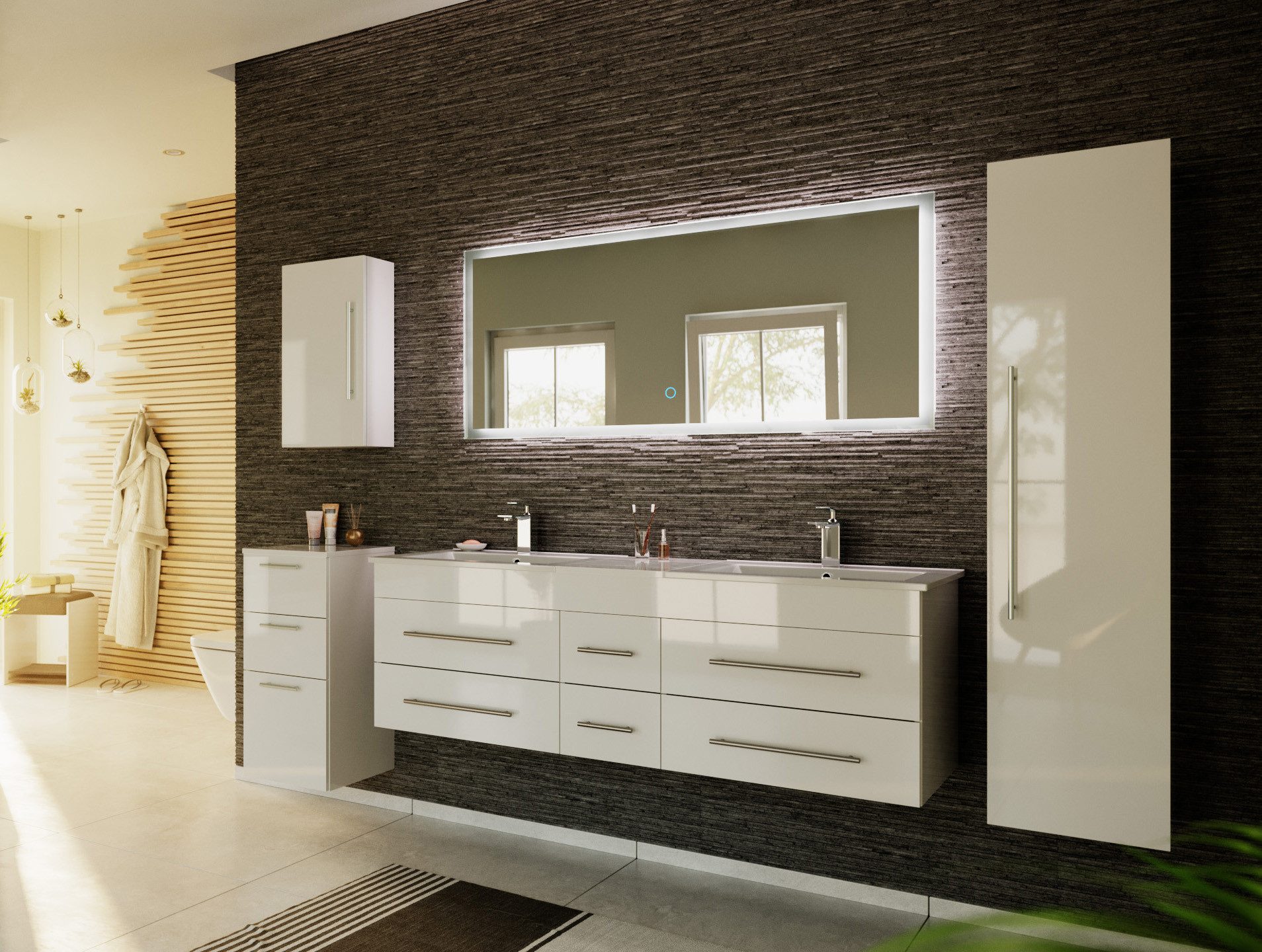 Magnolia Home Waschtisch Badmöbelset Roma XL 5-teilig LED-Spiegel Seiten-, Hoch- & Midischrank