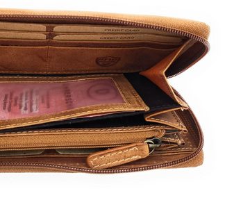 JOCKEY CLUB Geldbörse echt Leder Damen Reißverschluss-Portemonnaie mit RFID Schutz, tolles vintage Rindleder in cognac braun