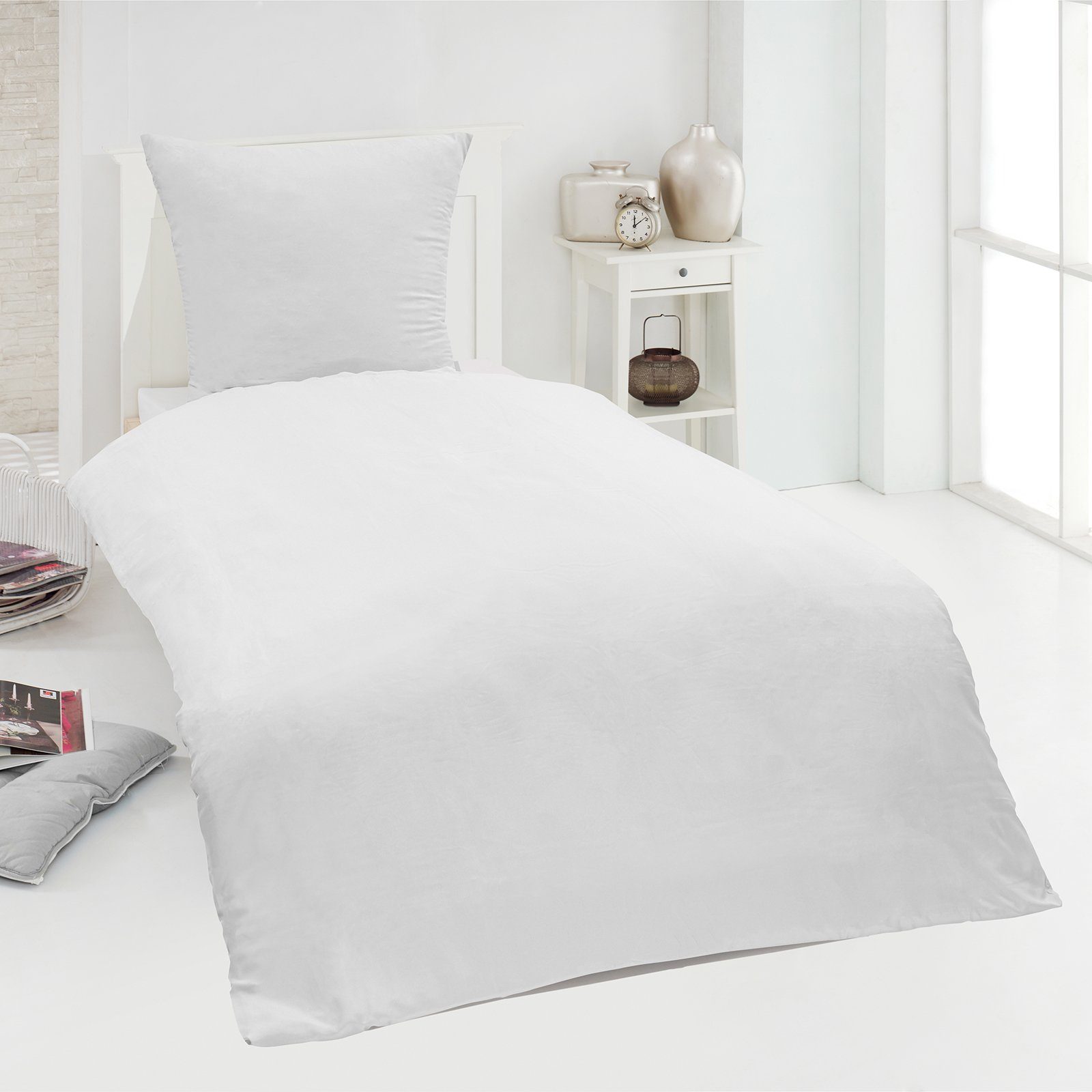 One Home Bettwäsche Uni Einfarbig, Renforce, 2 teilig, mit Reißverschluss
