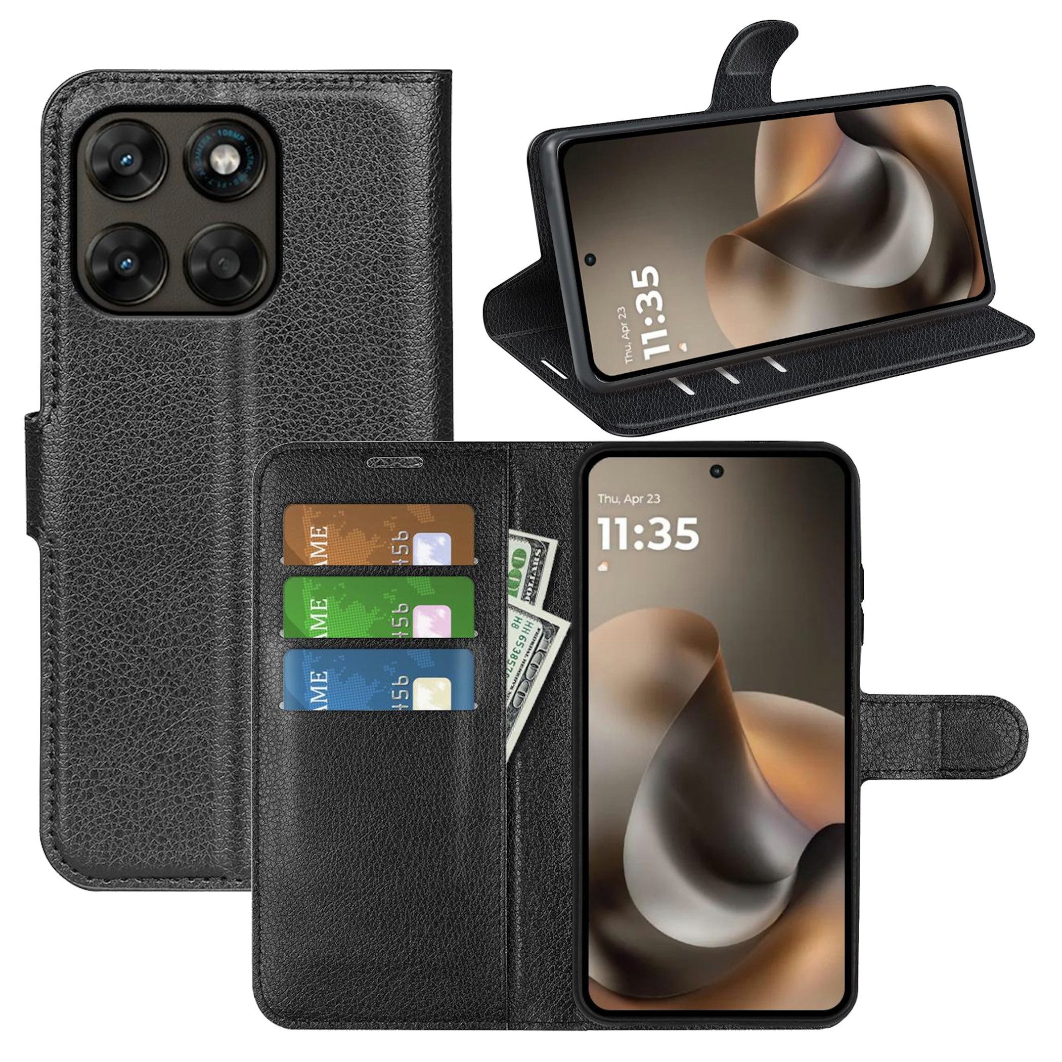 Wigento Handyhülle Klapphülle für Motorola Moto G67 / Moto G77 Kunstleder Wallet Schutz 6,72 Zoll, Kunstleder Hülle mit Kartenfächern und Standfunktion