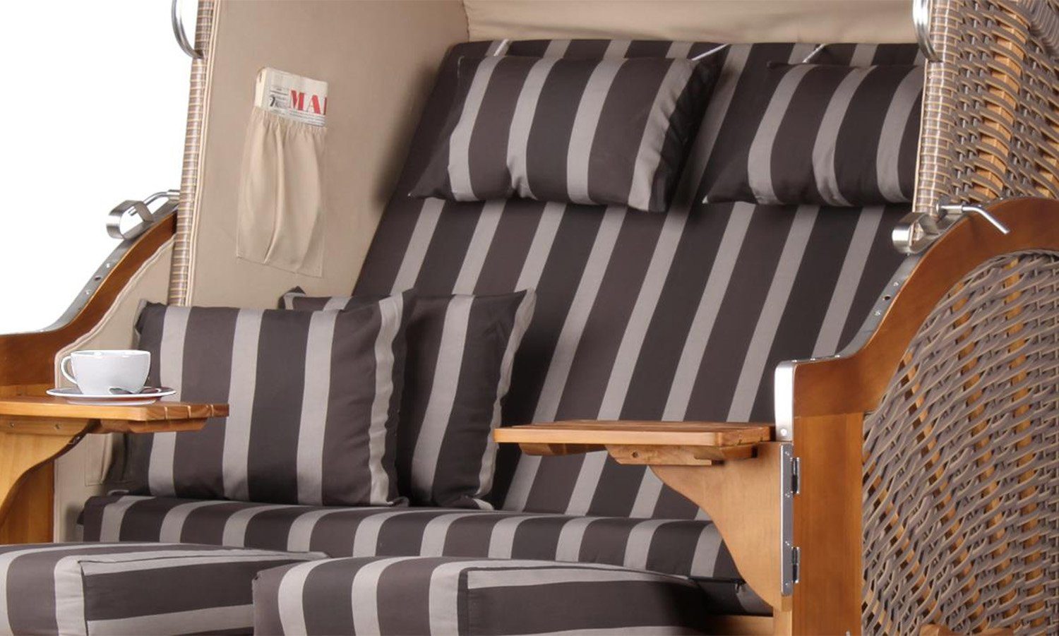 bene living Strandkorb Schleswig Pinie 2-Sitzer - PE mokka - Modell 554, BxTxH: 120x80x160 cm, Volllieger, Ostsee-Strandkorb