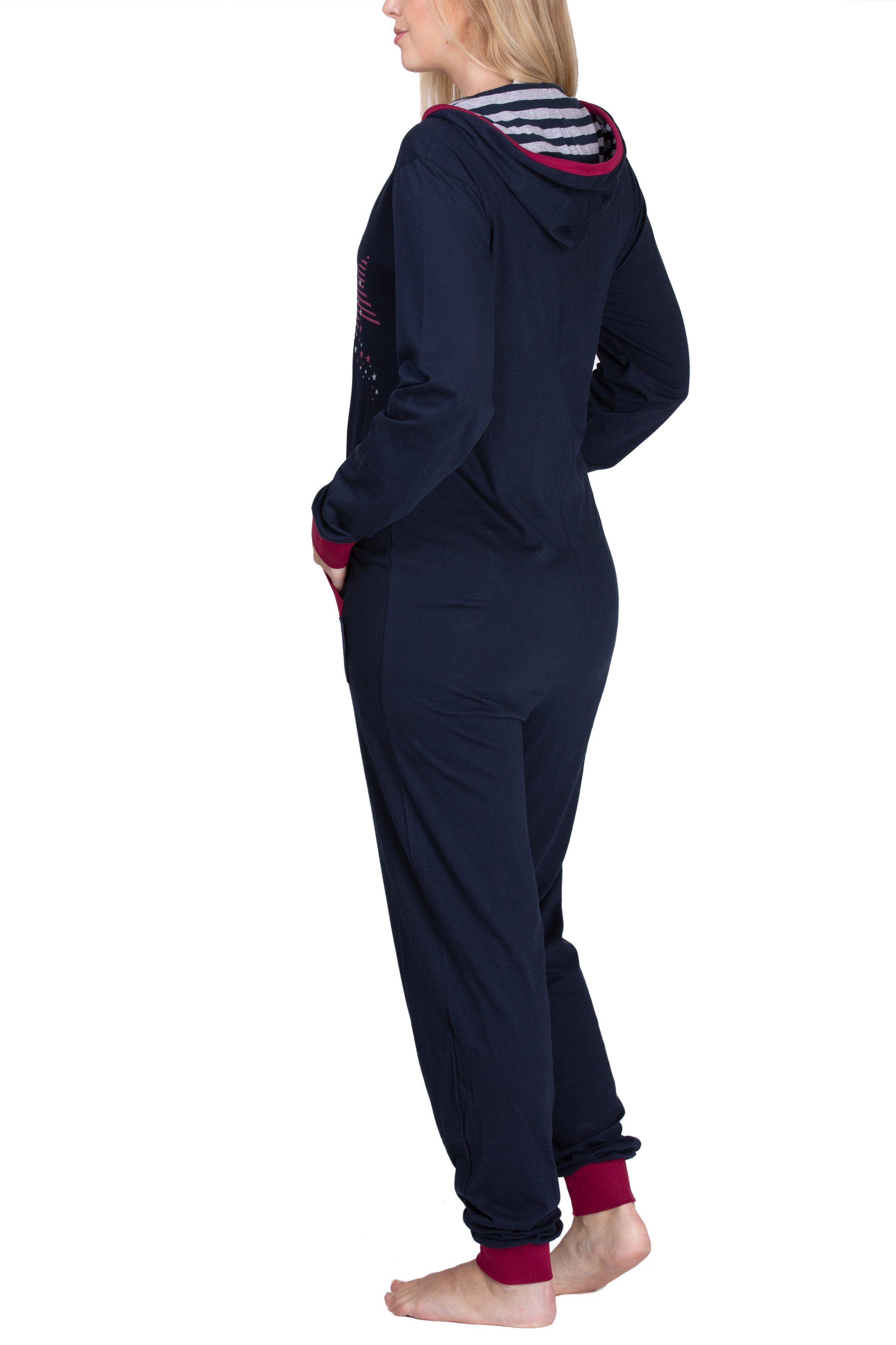 maluuna Schlafanzug Damen Jumpsuit, Onesie, mit 100% und Einteiler Beinabschluss aus Bündchen an Baumwolle anthrazit Overall, Arm
