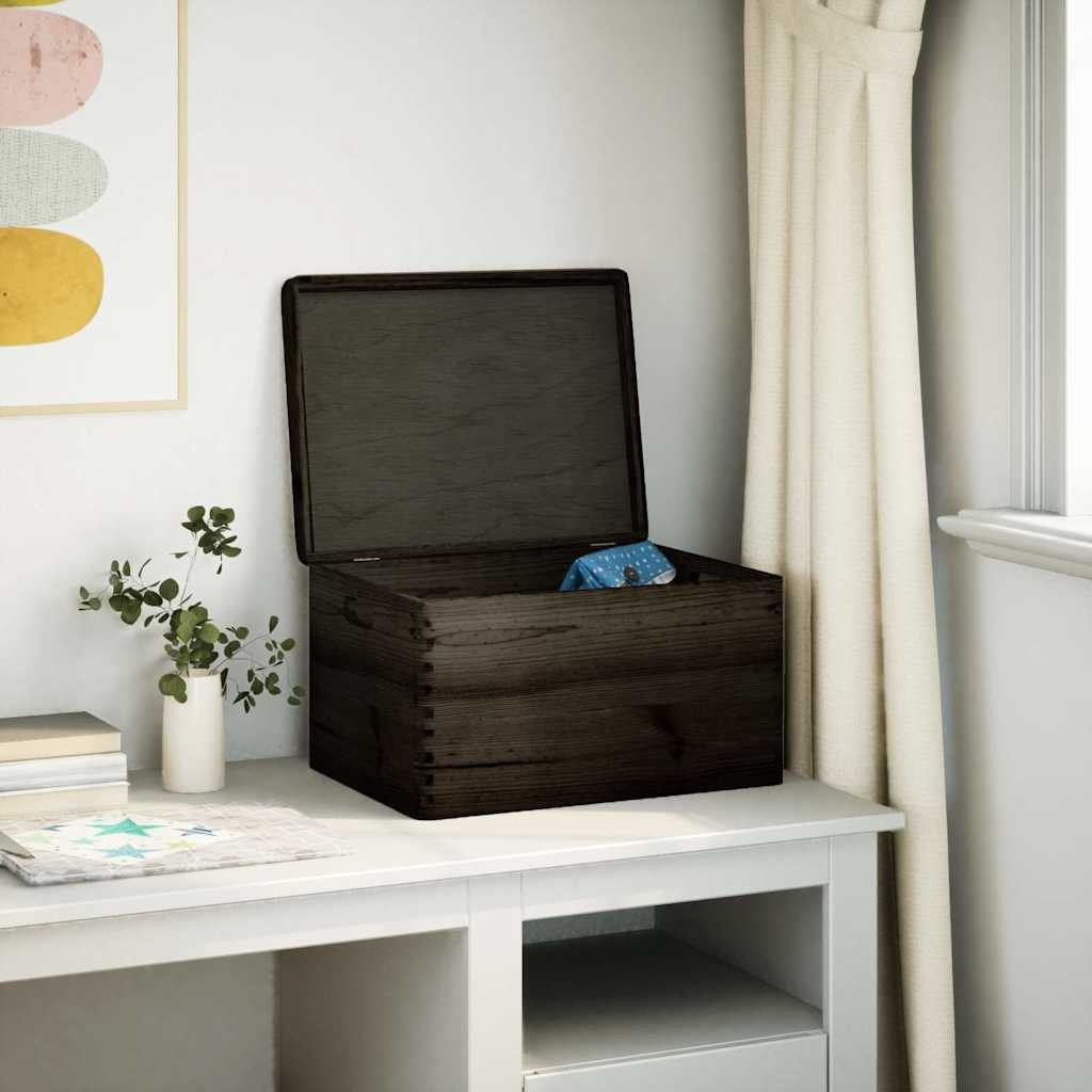 vidaXL Aufbewahrungsbox 40 x 30 x 23 cm Holzkiste mit Deckel und Griffen Schwarz 40x30x23 cm M