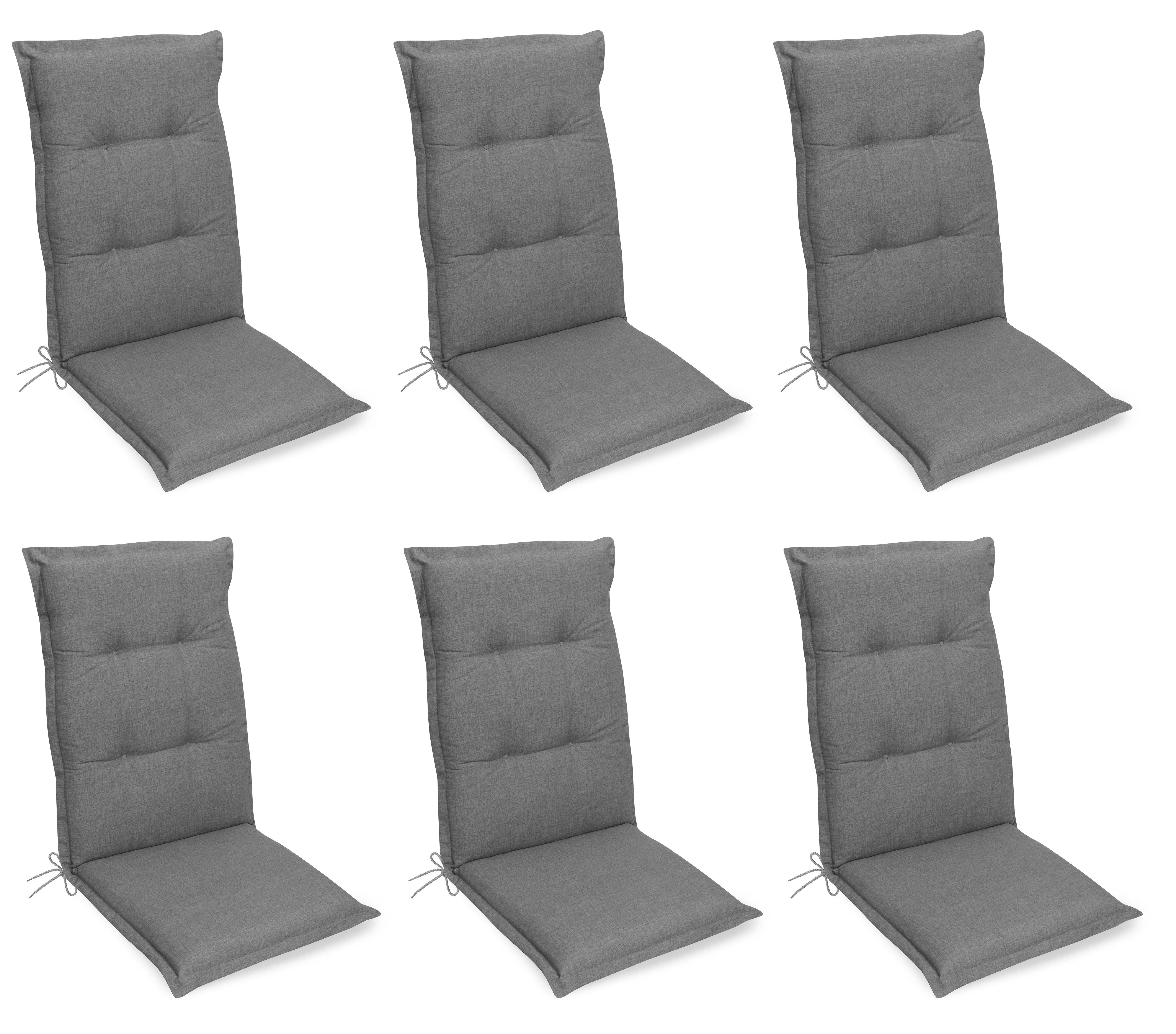 Gardissimo Hochlehnerauflage Premium grau 6 er Set Gartenstuhl Auflagen