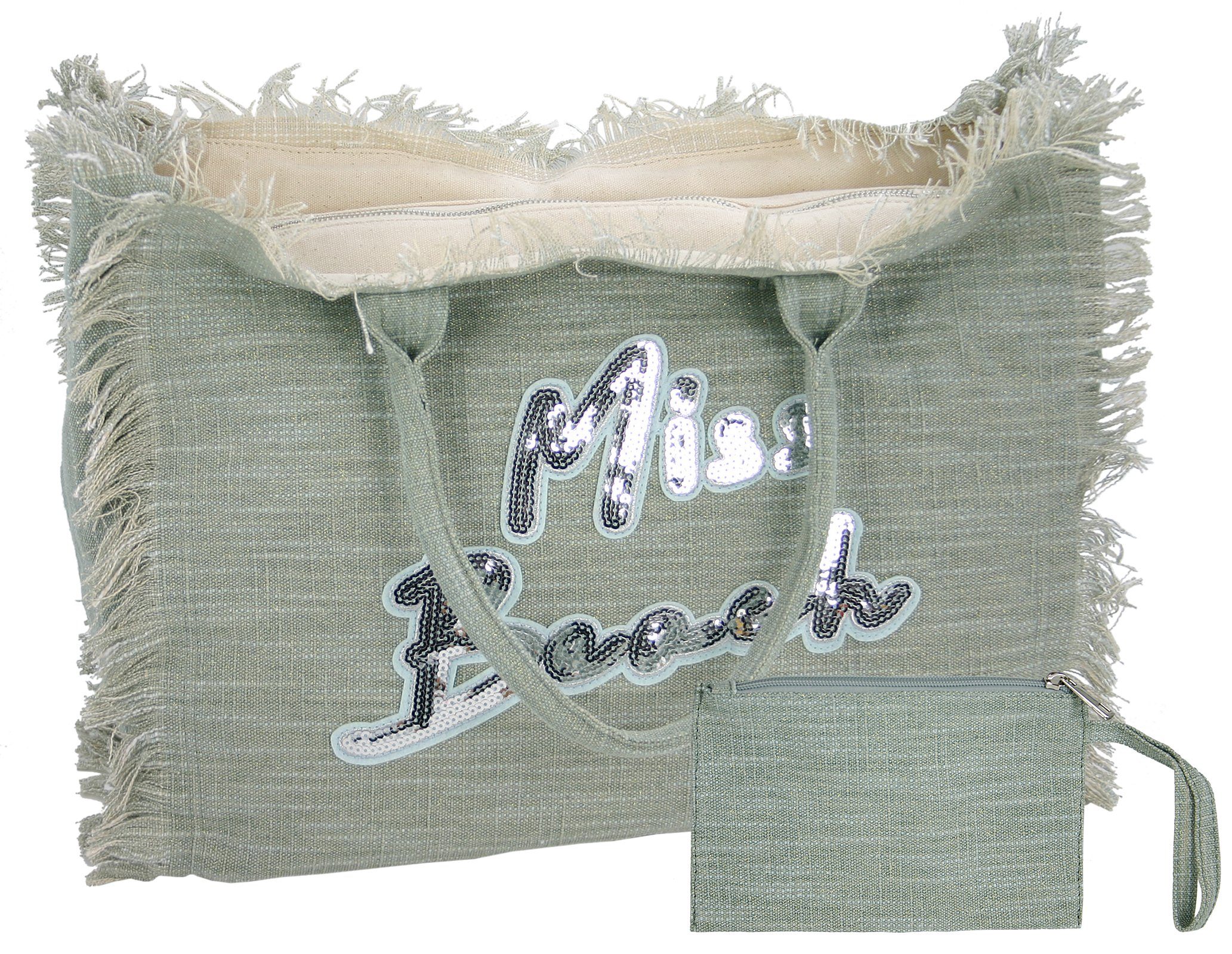 Miss Beach Strandtasche - Badetasche mit Reißverschluss - Shopper aus Canvas - 29 Liter