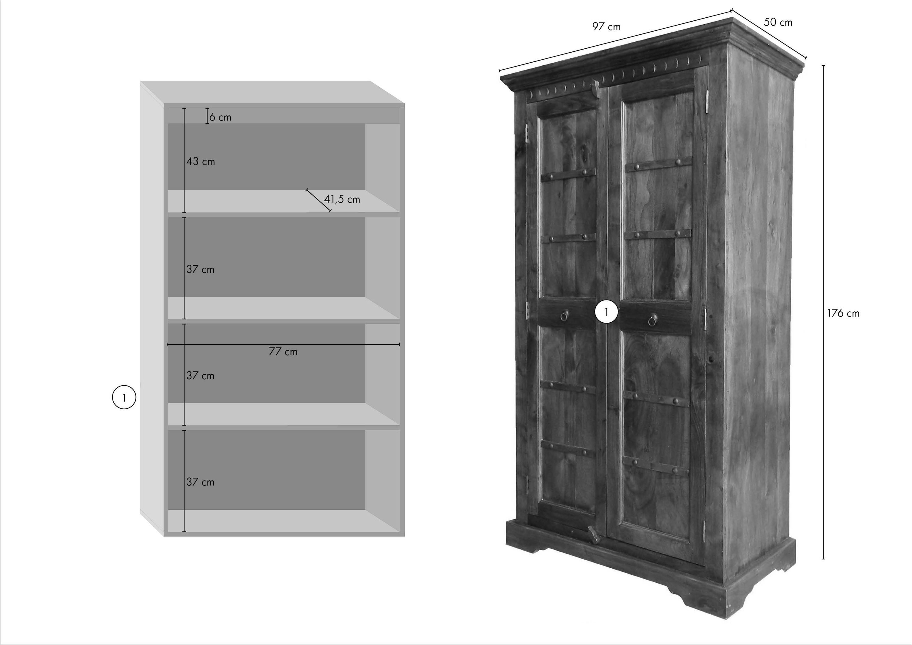 Massivmoebel24 Dreh-/Schwebetürenschrank OXFORD (Schrank Akazie 97x50x176 nougat OXFORD #401) Schrank Akazie 97x50x176 nougat OXFORD #401