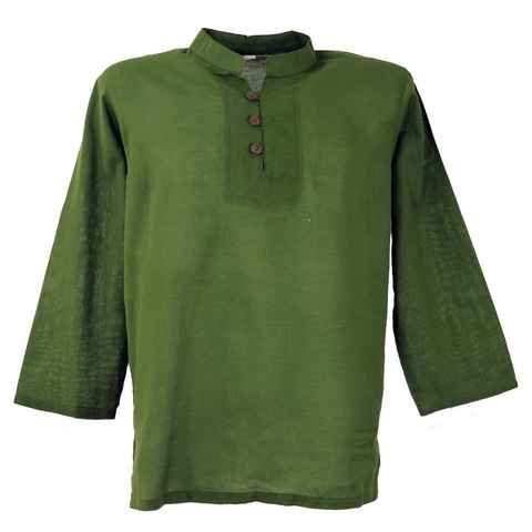 Guru-Shop Hemd & Shirt Yoga Hemd, Goa Hemd mit Knopfleiste - olive Ethno Style, alternative Bekleidung