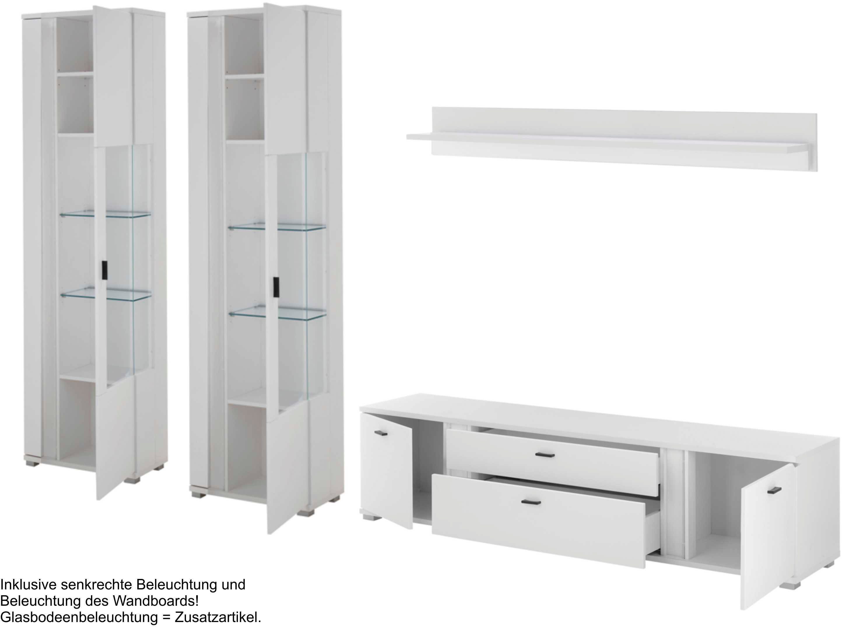 Home affaire Wohnwand LONG ISLAND, (Set, 4-St), in moderner Trendfarbe,inklusive senkrechter Beleuchtung,Breite 330 cm