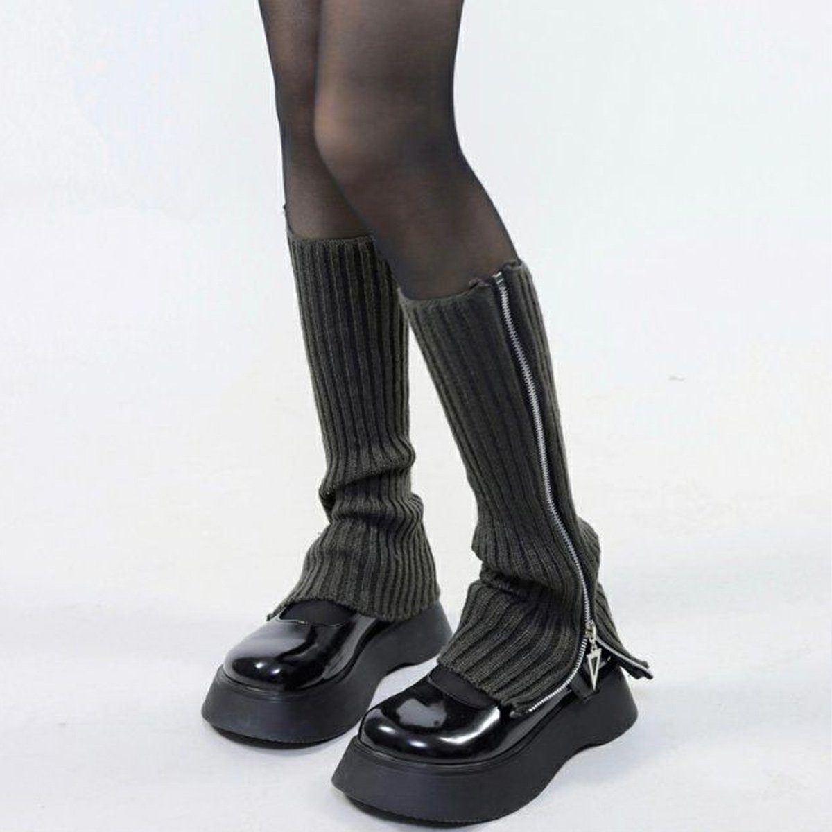 Beinstulpen Lolita Socken gestrickte lange Jormftte Zehensocken Dunkelgrau Beinstulpen Kniehohe Damen