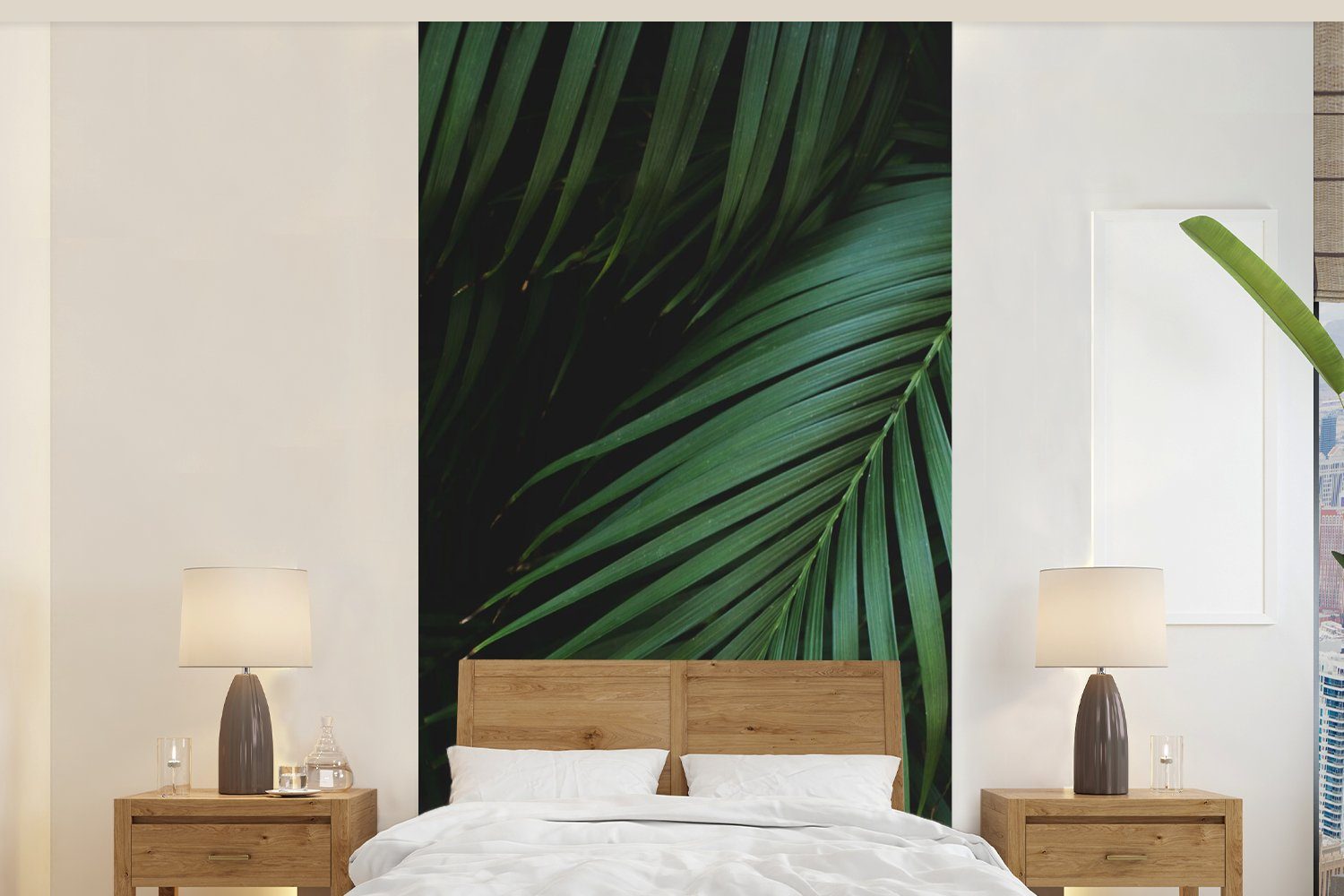 MuchoWow Fototapete Palmenblätter - Palmen - Tropisch, Matt, bedruckt, (2 St), Vliestapete für Wohnzimmer Schlafzimmer Küche, Fototapete
