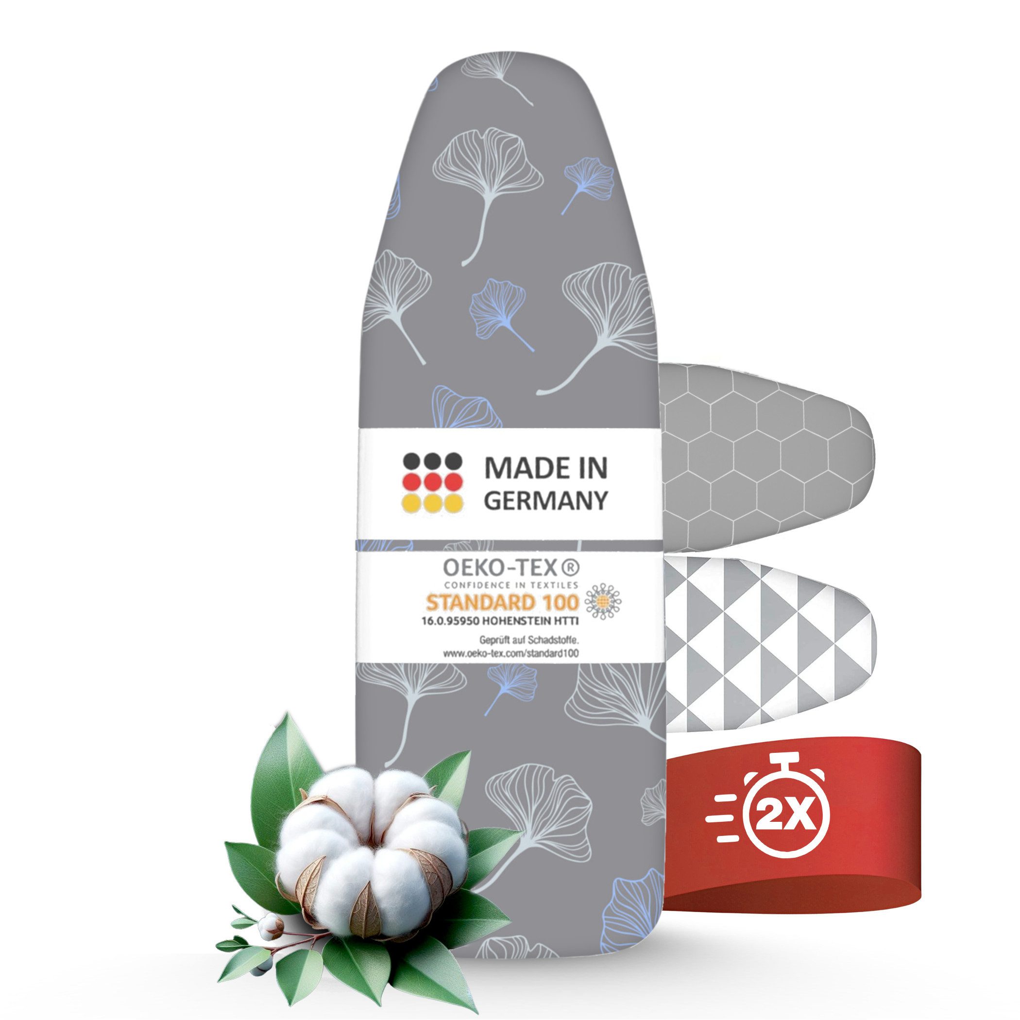 Arteneur Bügelbrettbezug, Made in Germany, OEKOTEX100, Zubehör für alle Bügeltische dank 5 Größen, Vergleichssieger, Hitzereflektierend, Gummizug