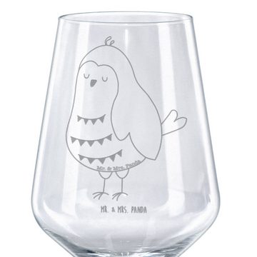 Mr. & Mrs. Panda Rotweinglas Eule Zufrieden - Transparent - Geschenk, Waldtier, Weinglas, Hochwert, Premium Glas, Unikat durch Gravur