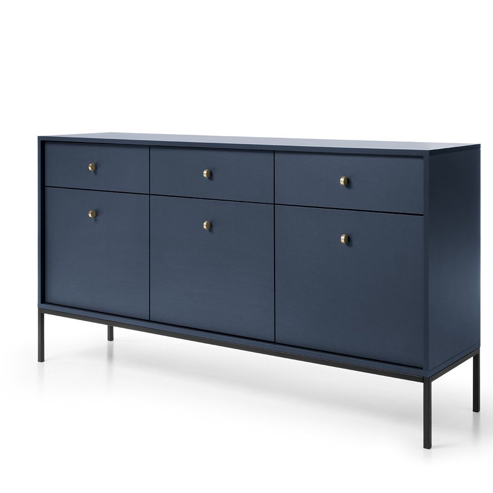 Lomadox Sideboard MALAGA-160, 154cm breit, marineblau, Fußgestell schwarz, goldene Griffe