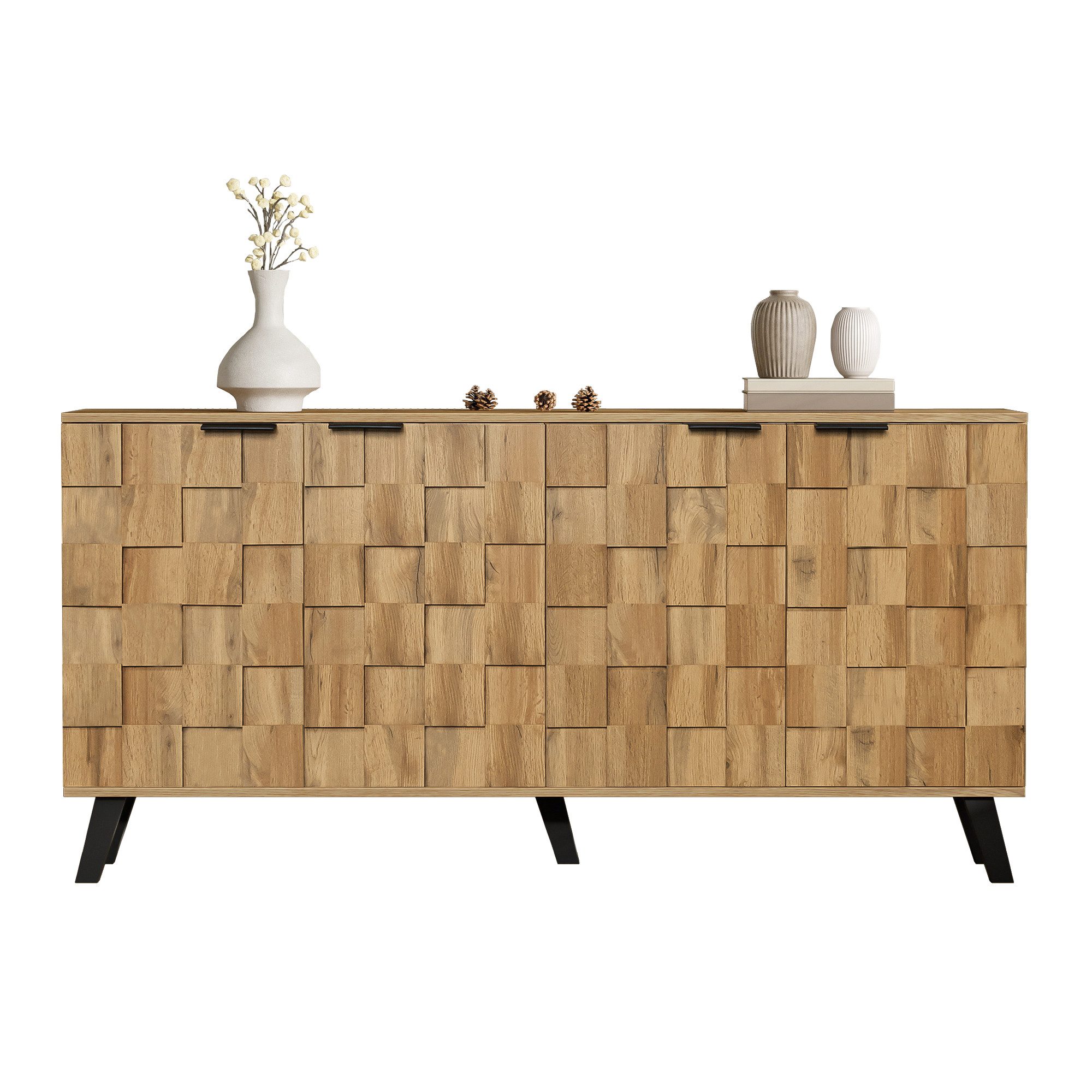 Odikalo Anrichte Schrank 4 Türen 160,5x 35,5x78cm–Praktisches Design für Wohnzimmer